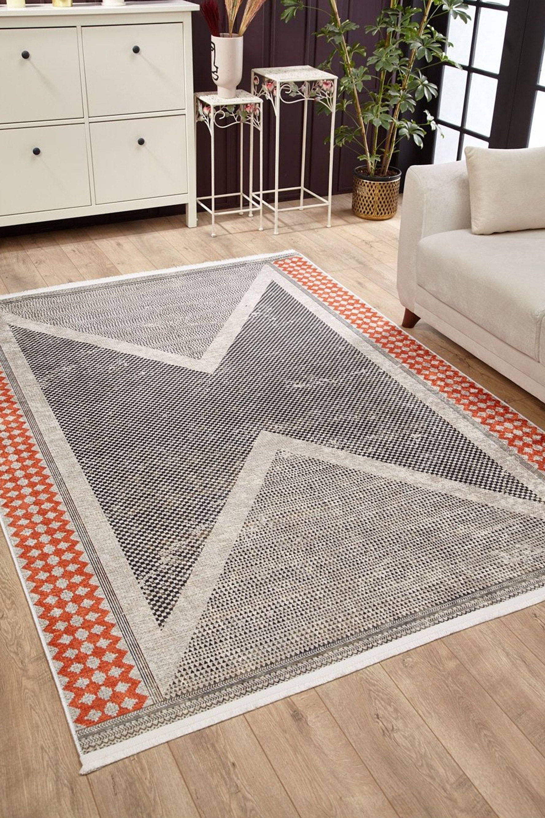 Roka Ancient Gray Orange Rug
