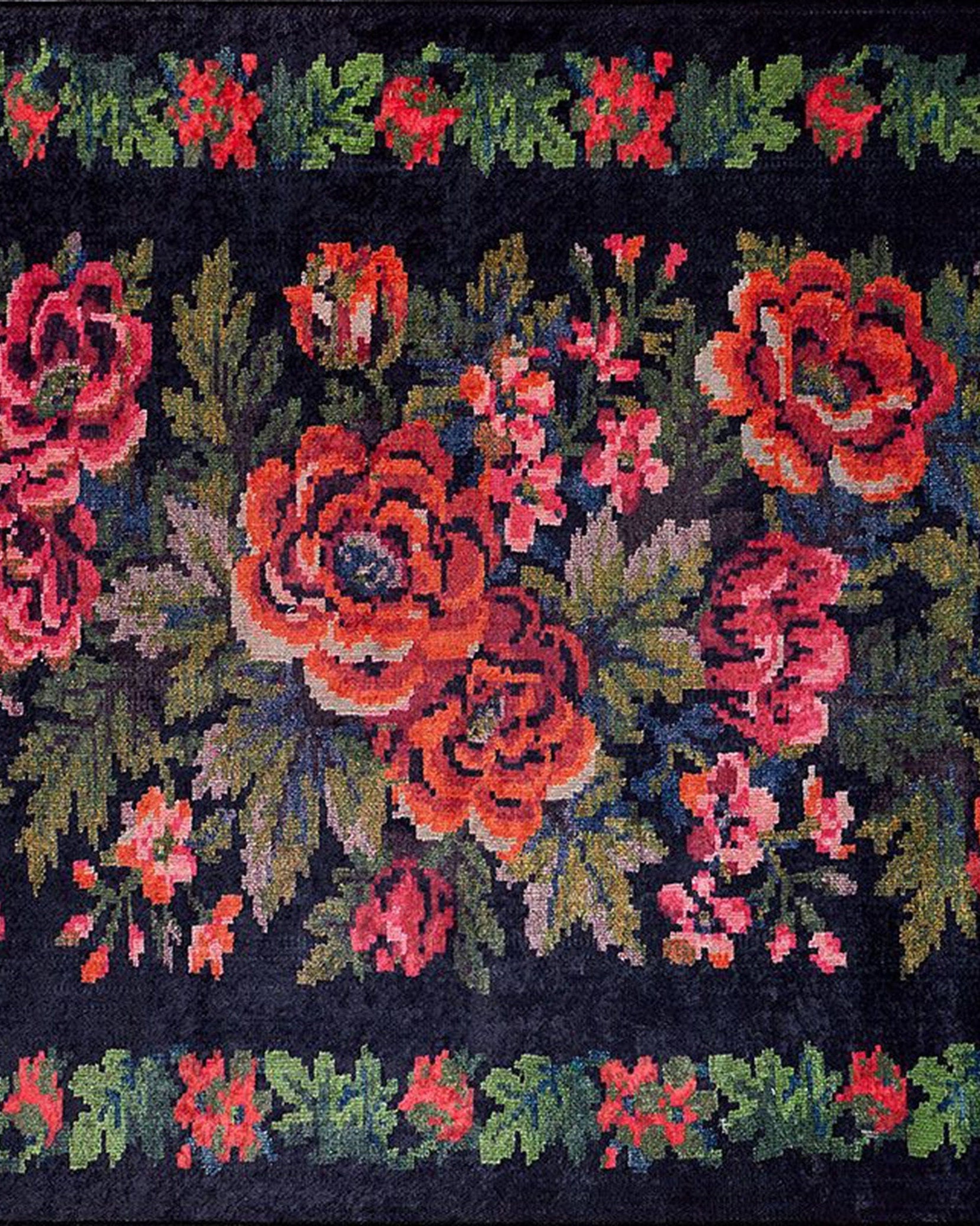 Rosia Rose Black Karabagh Floral Kilim Rug