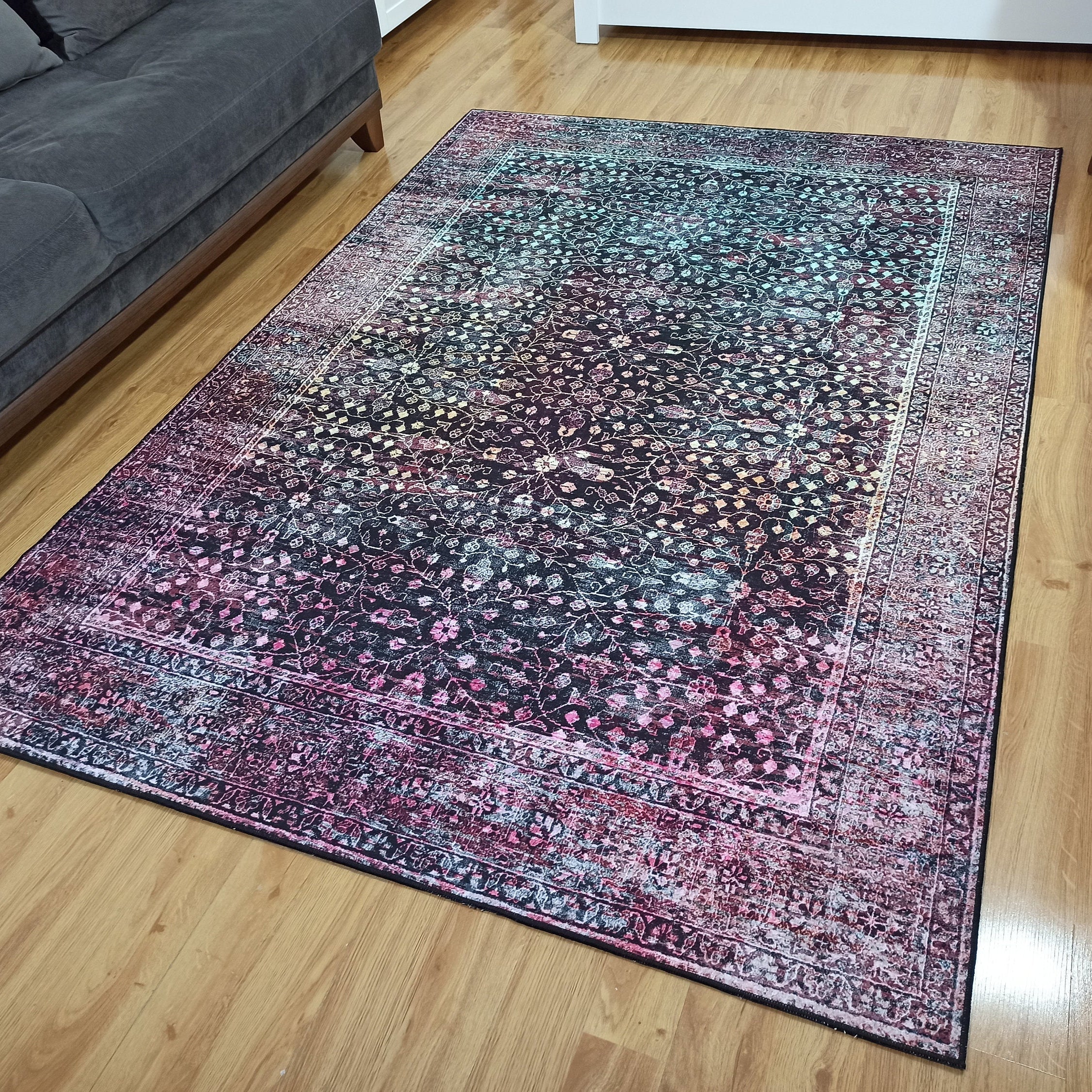 Roza Rug Persian Black Red Beige Rug