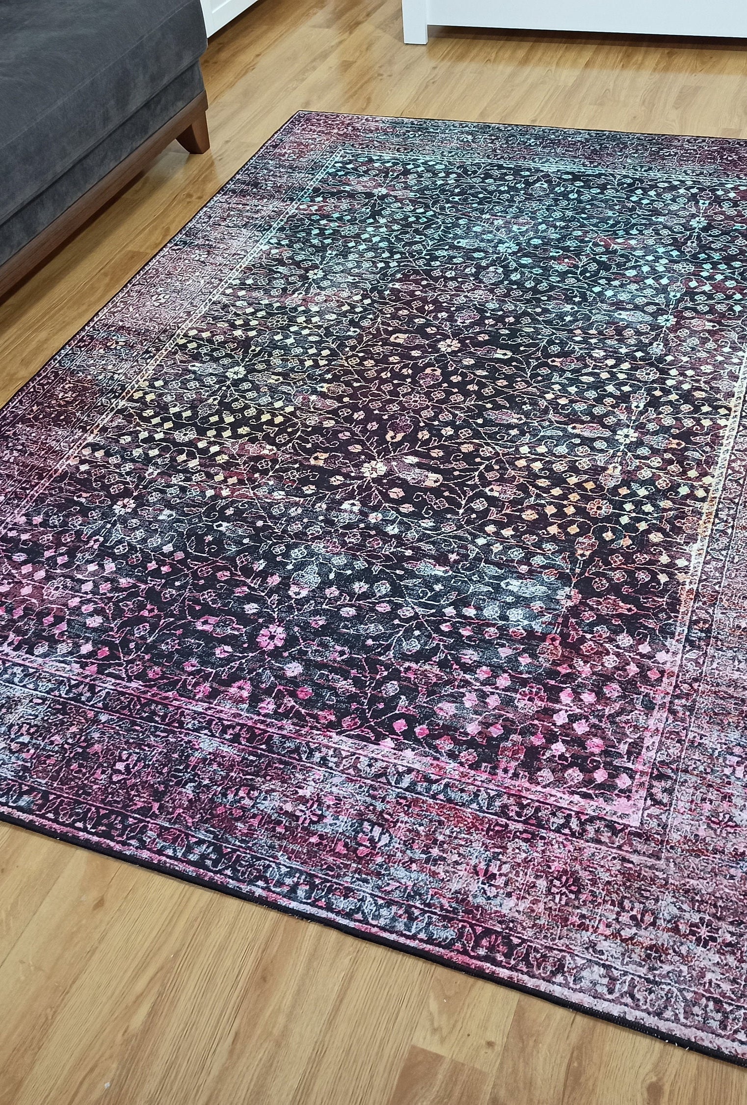 Roza Rug Persian Black Red Beige Rug