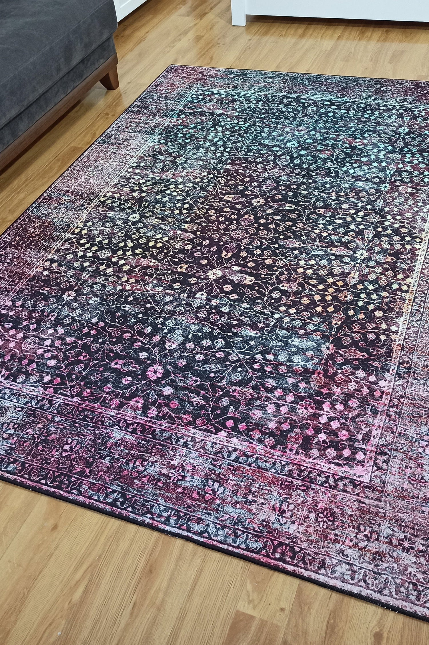 Roza Rug Persian Black Red Beige Rug