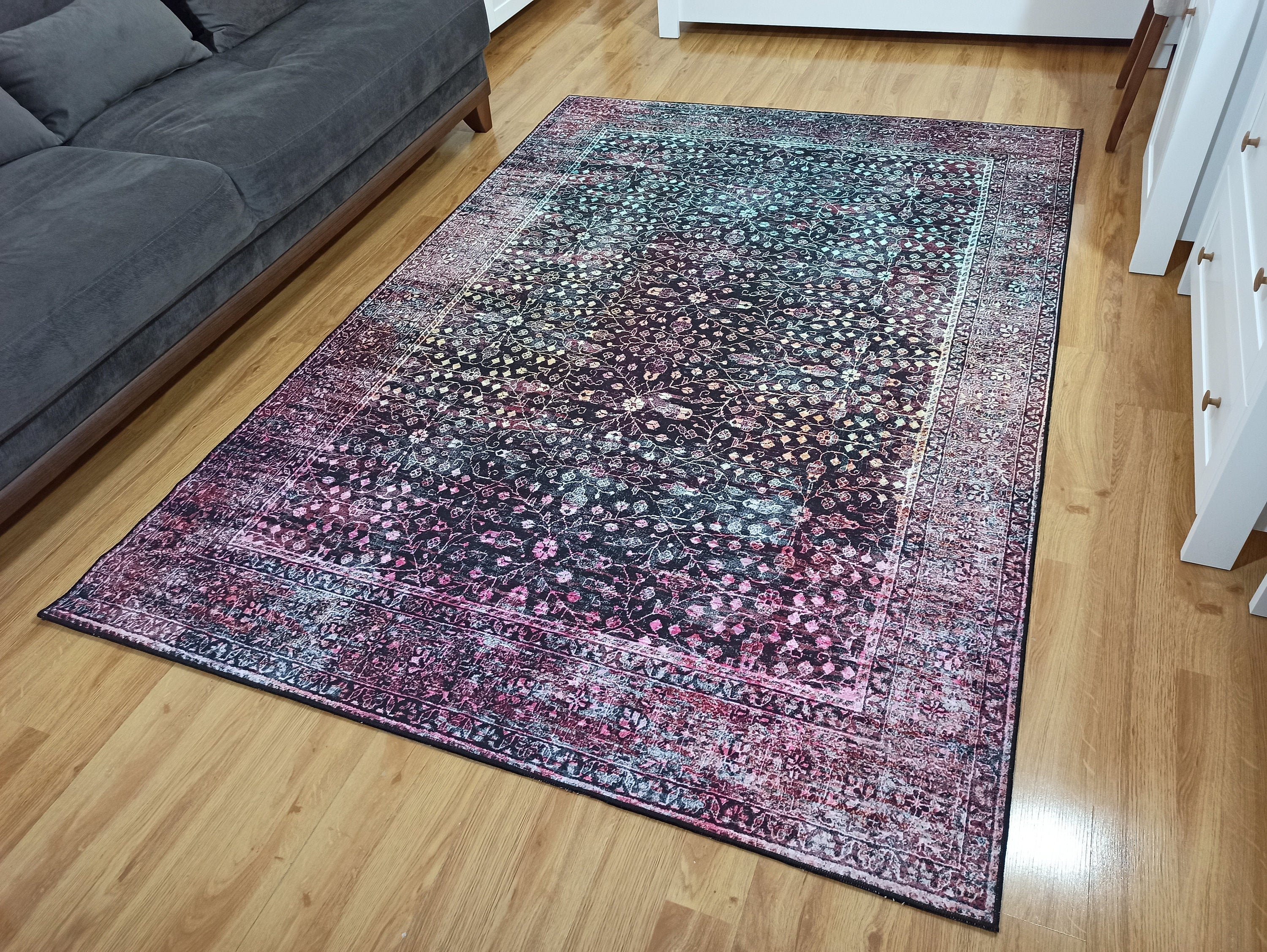 Roza Rug Persian Black Red Beige Rug