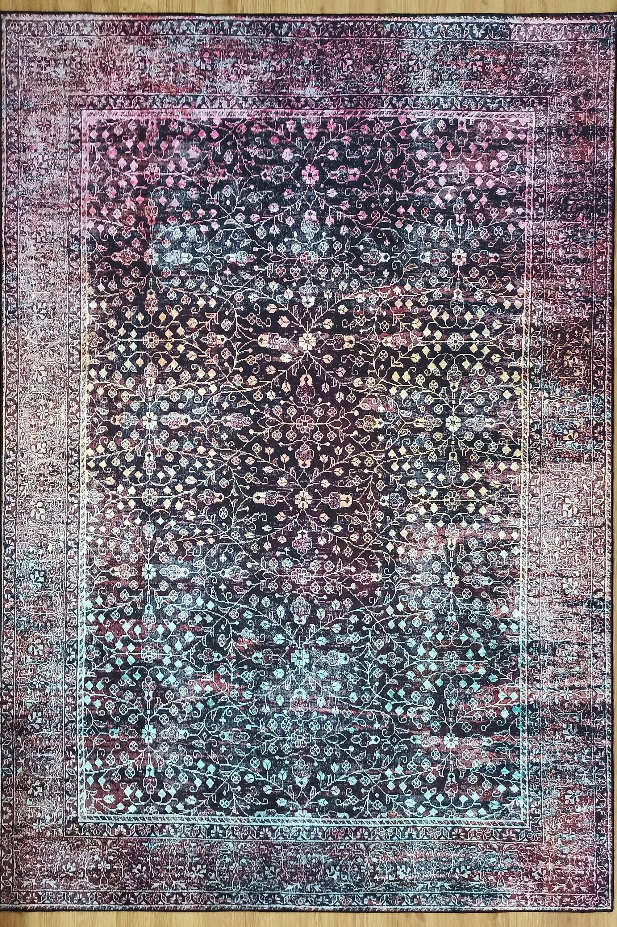 Roza Rug Persian Black Red Beige Rug