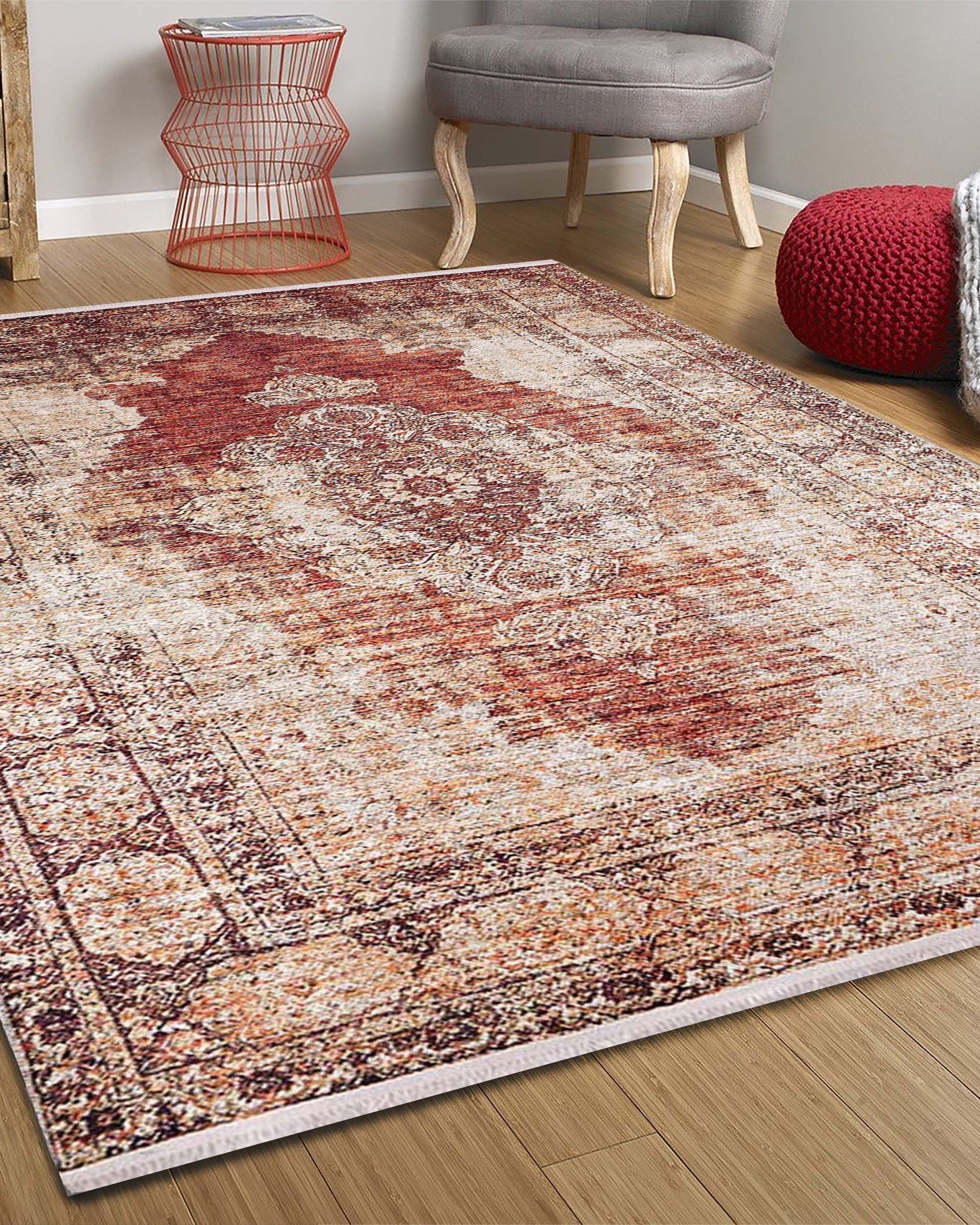 Rusty Turkish Distressed Red Beige Rug