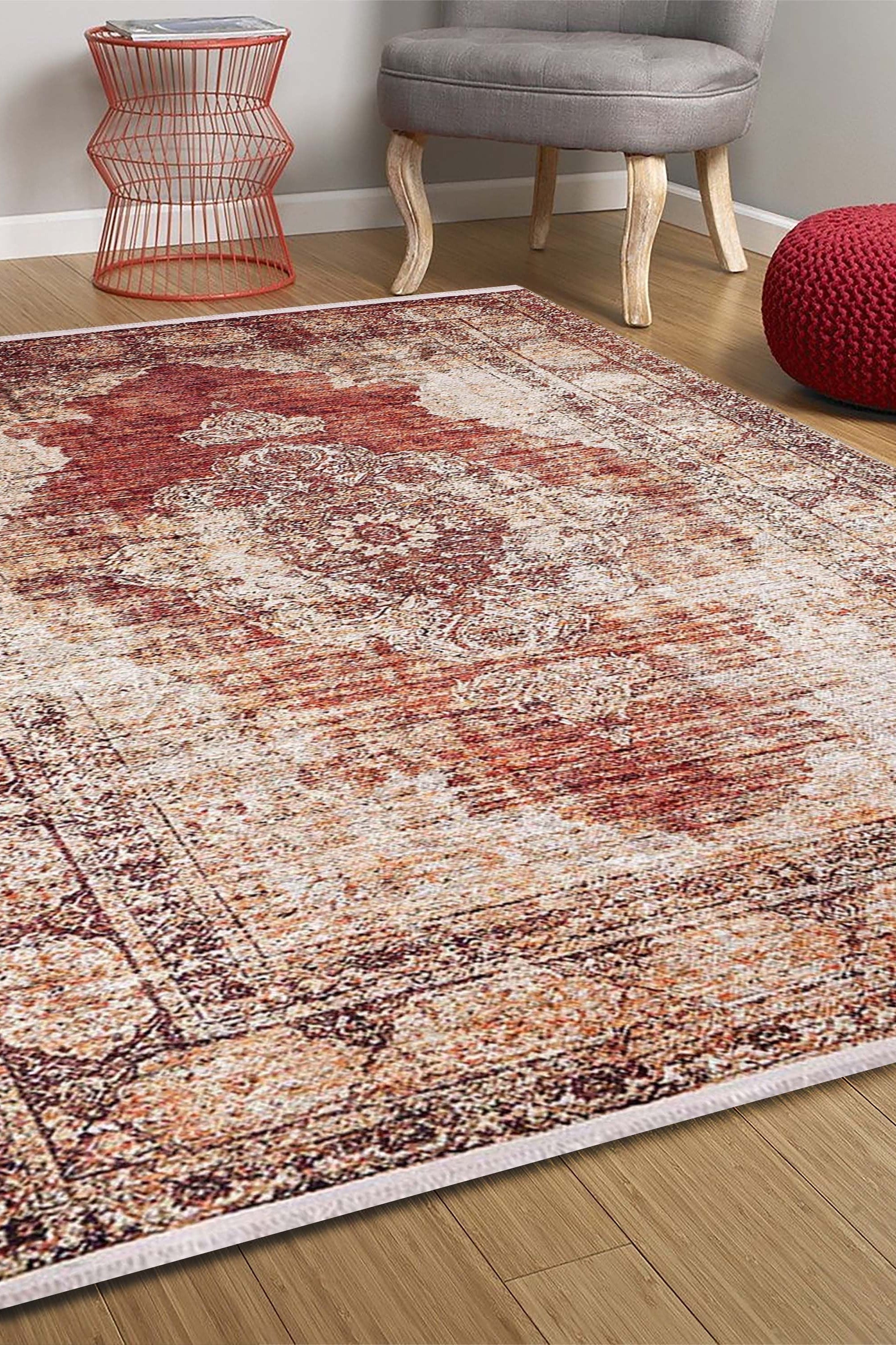 Rusty Turkish Distressed Red Beige Rug