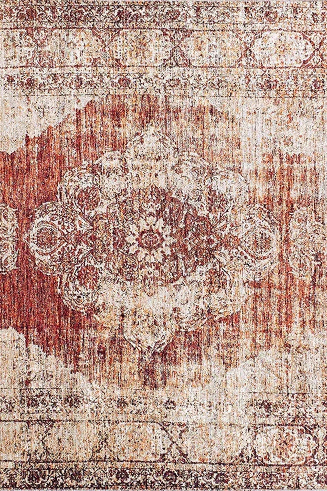 Rusty Turkish Distressed Red Beige Rug