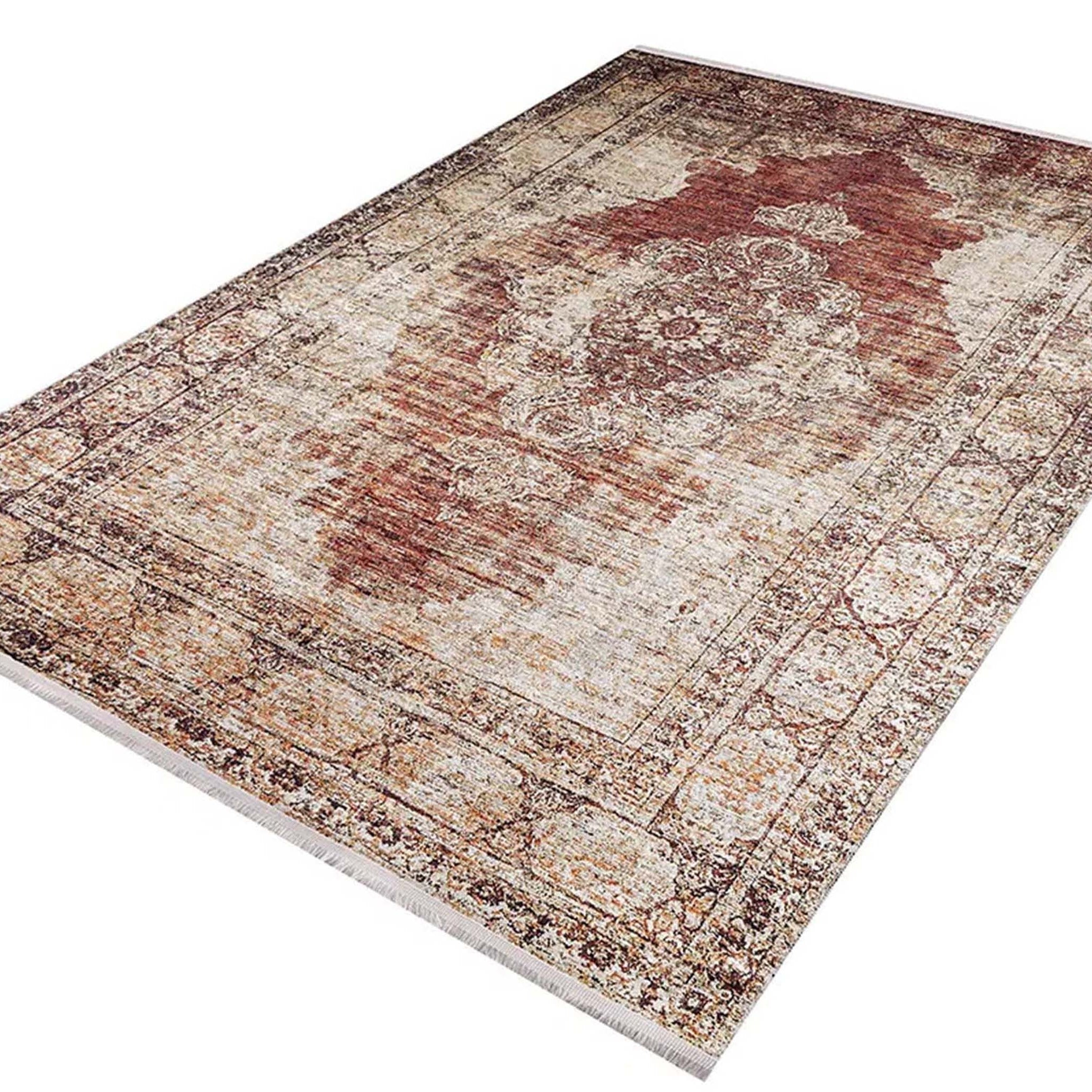 Rusty Turkish Distressed Red Beige Rug