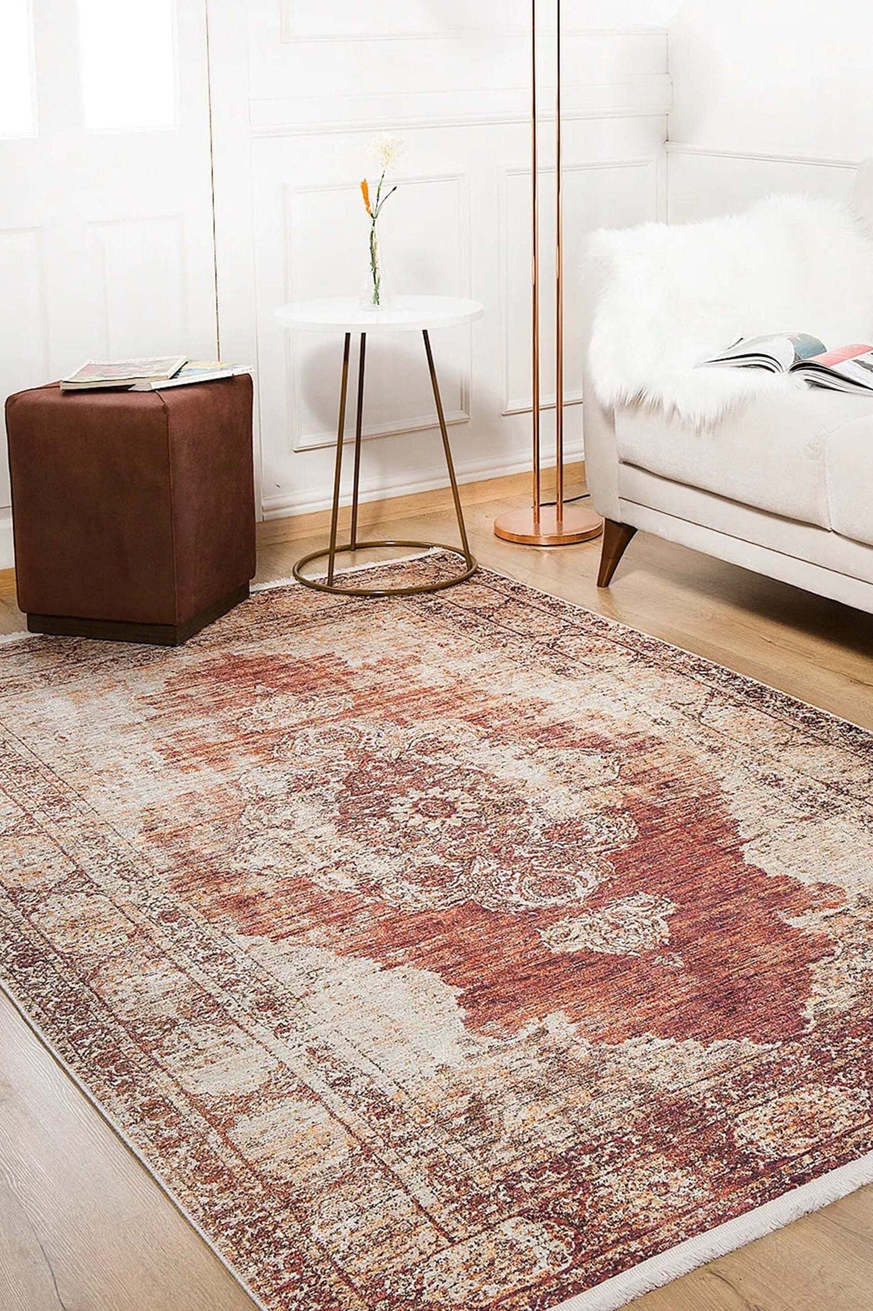 Rusty Turkish Distressed Red Beige Rug