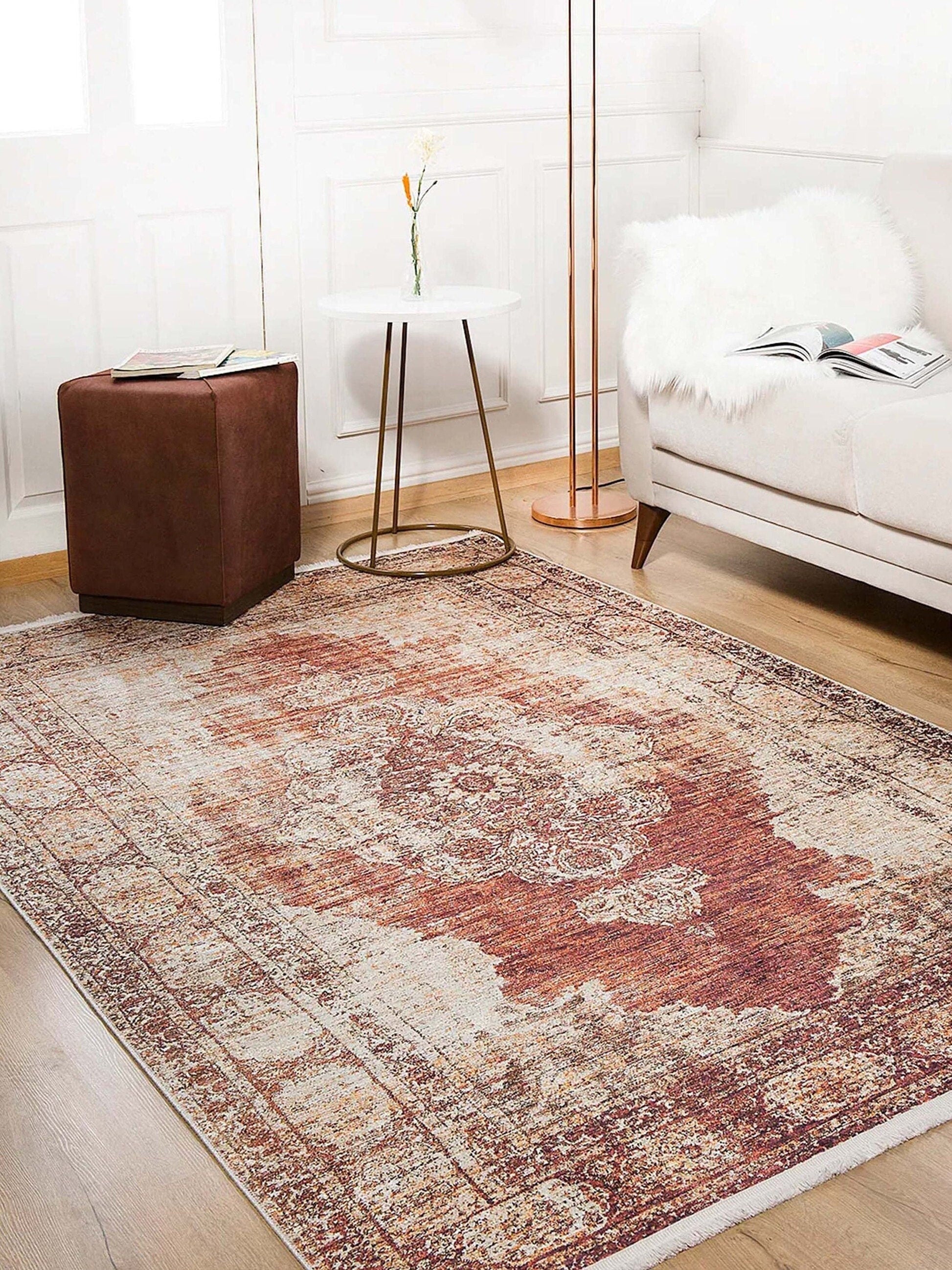 Rusty Turkish Distressed Red Beige Rug