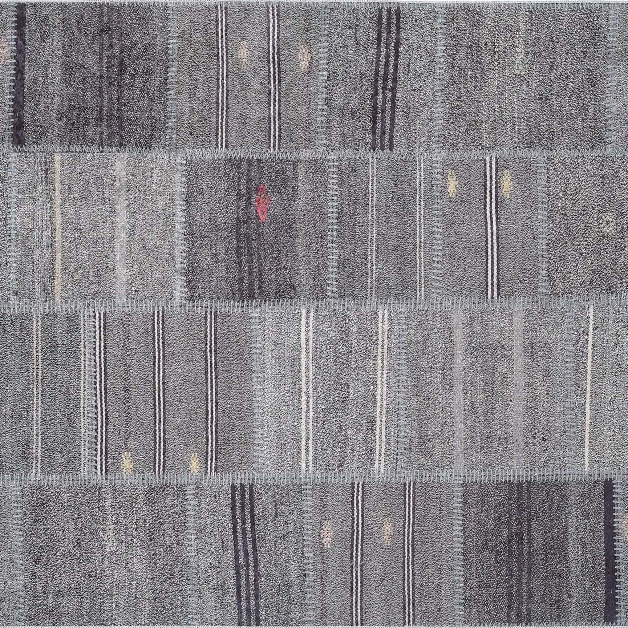 Saada Turkish Kilim Gray Solid Striped Rug