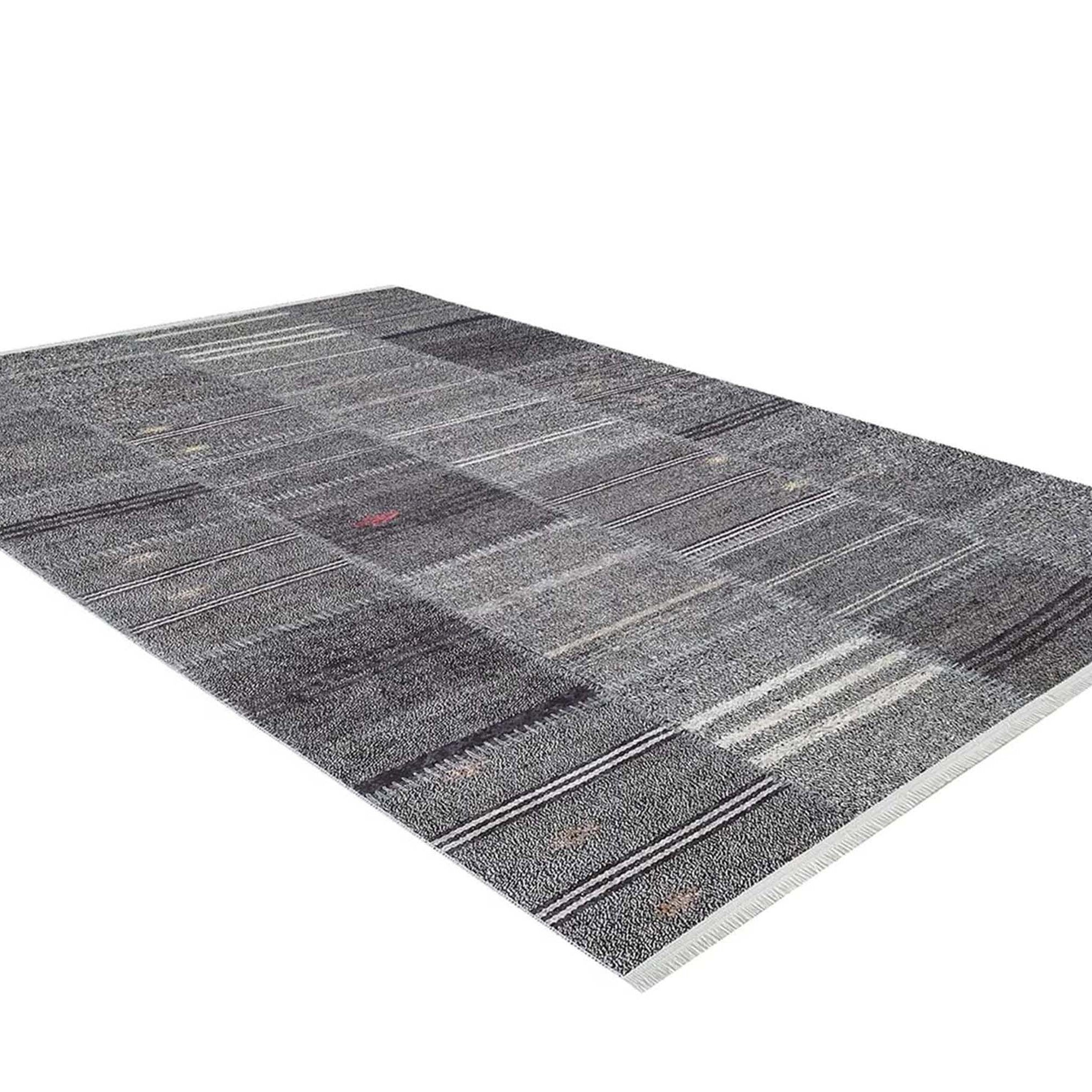 Saada Turkish Kilim Gray Solid Striped Rug