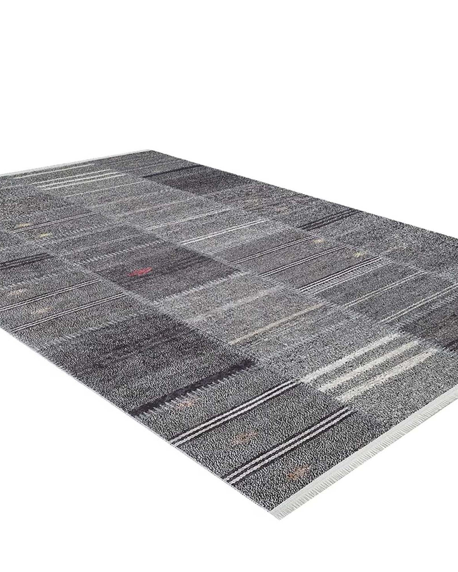 Saada Turkish Kilim Gray Solid Striped Rug
