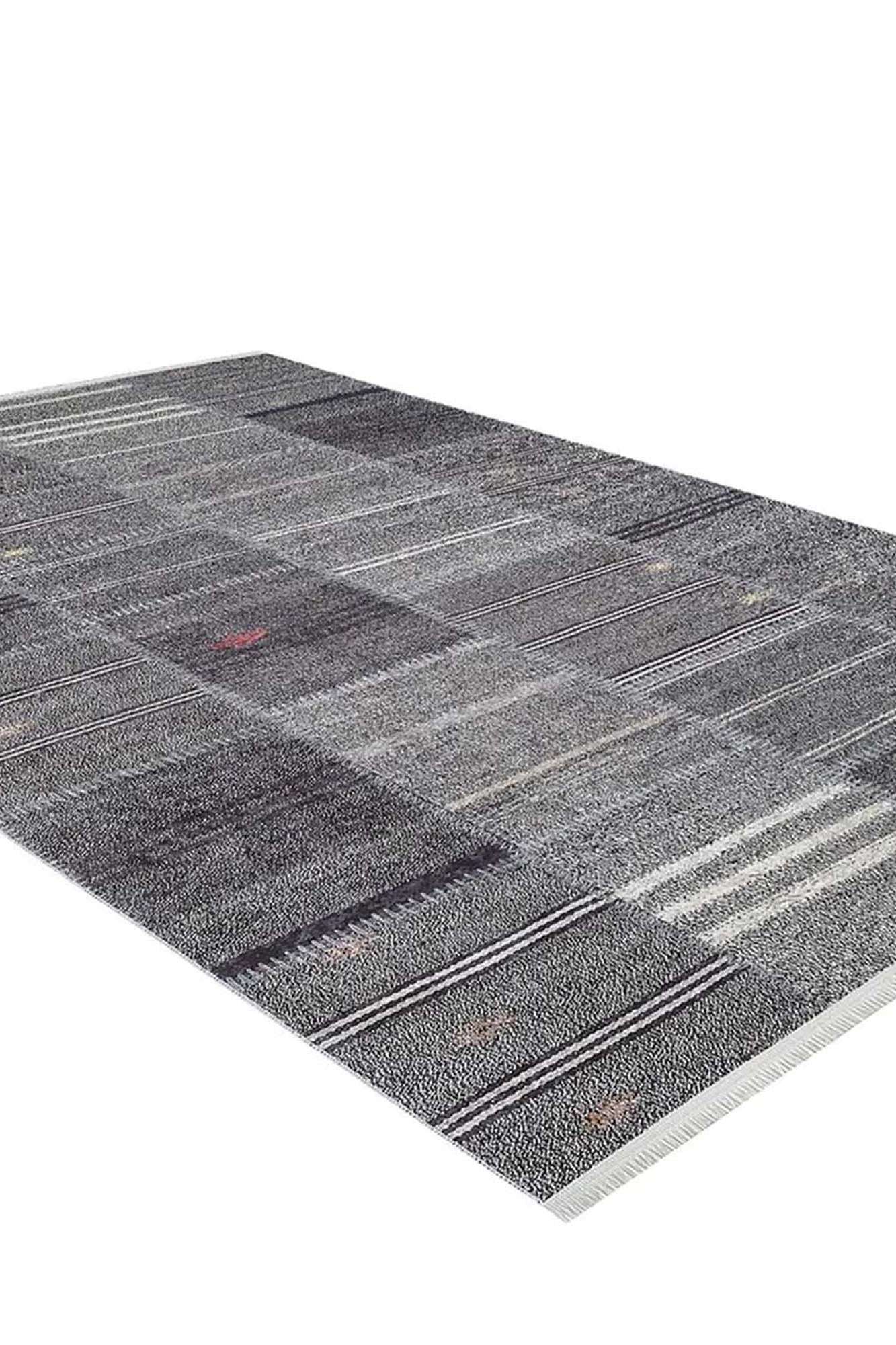 Saada Turkish Kilim Gray Solid Striped Rug