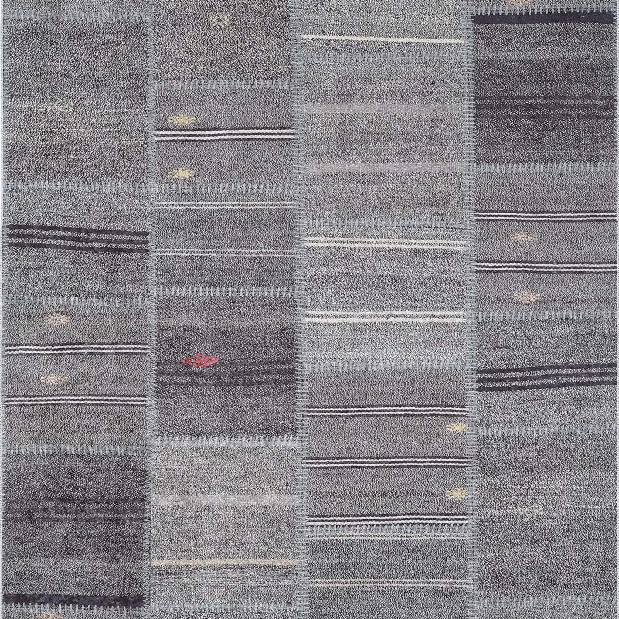 Saada Turkish Kilim Gray Solid Striped Rug