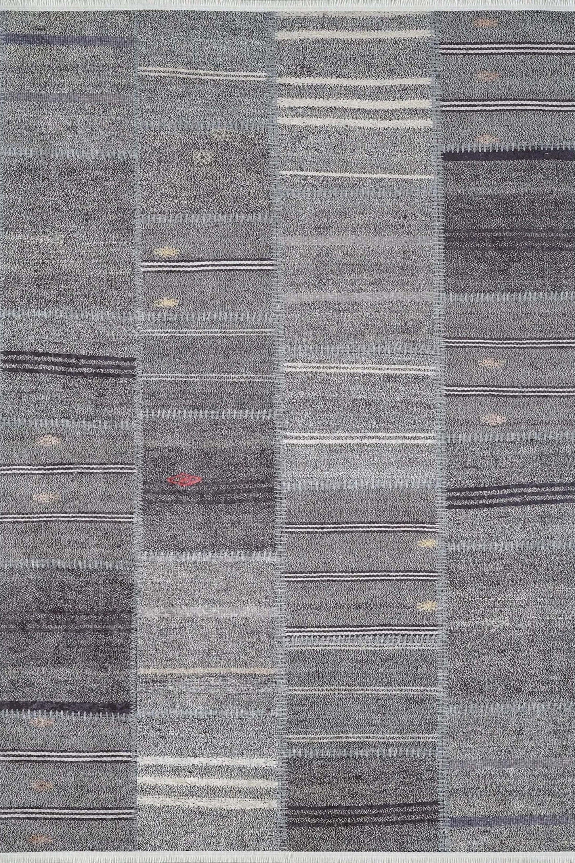 Saada Turkish Kilim Gray Solid Striped Rug