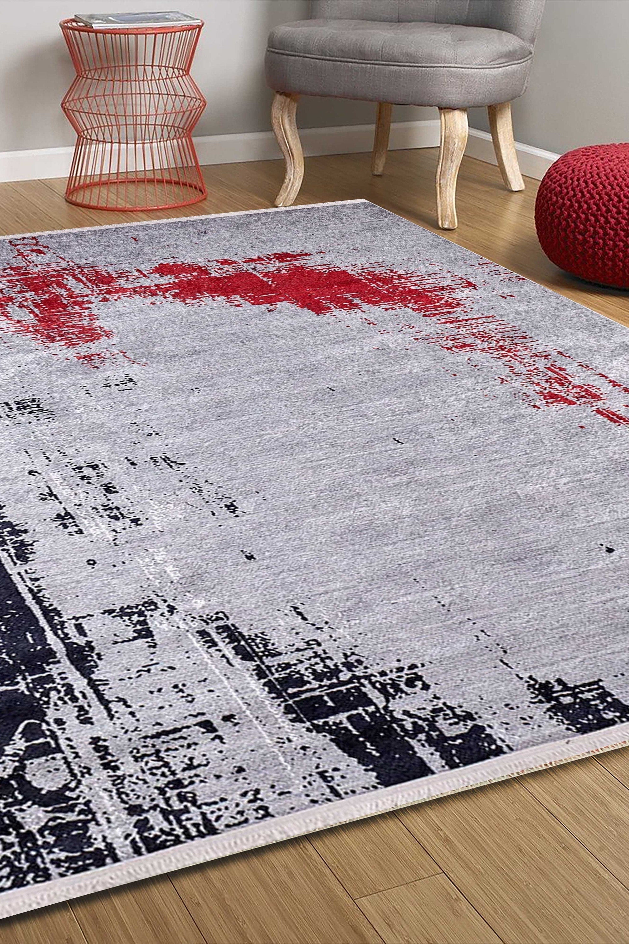Sabrin Distressed Neutral Black Red Turkish Rug