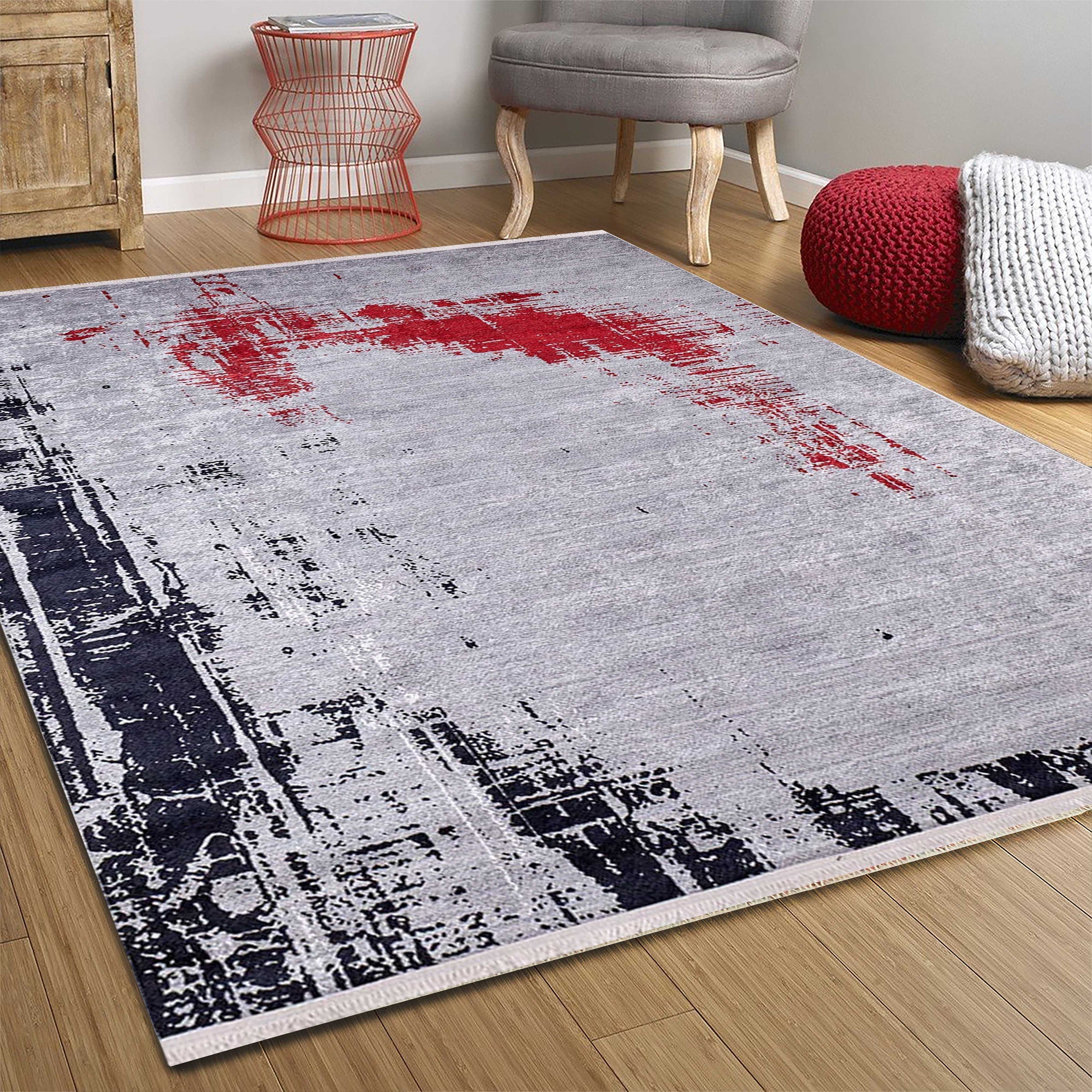 Sabrin Distressed Neutral Black Red Turkish Rug