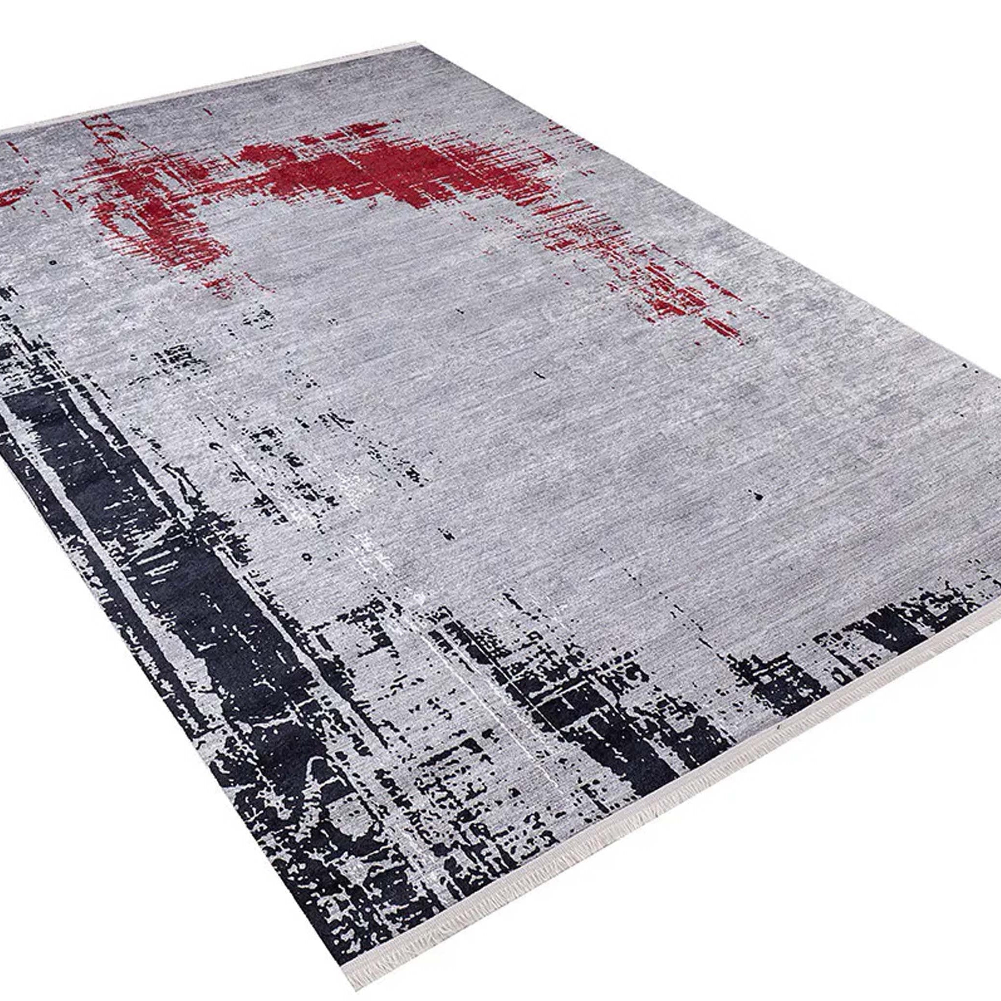 Sabrin Distressed Neutral Black Red Turkish Rug