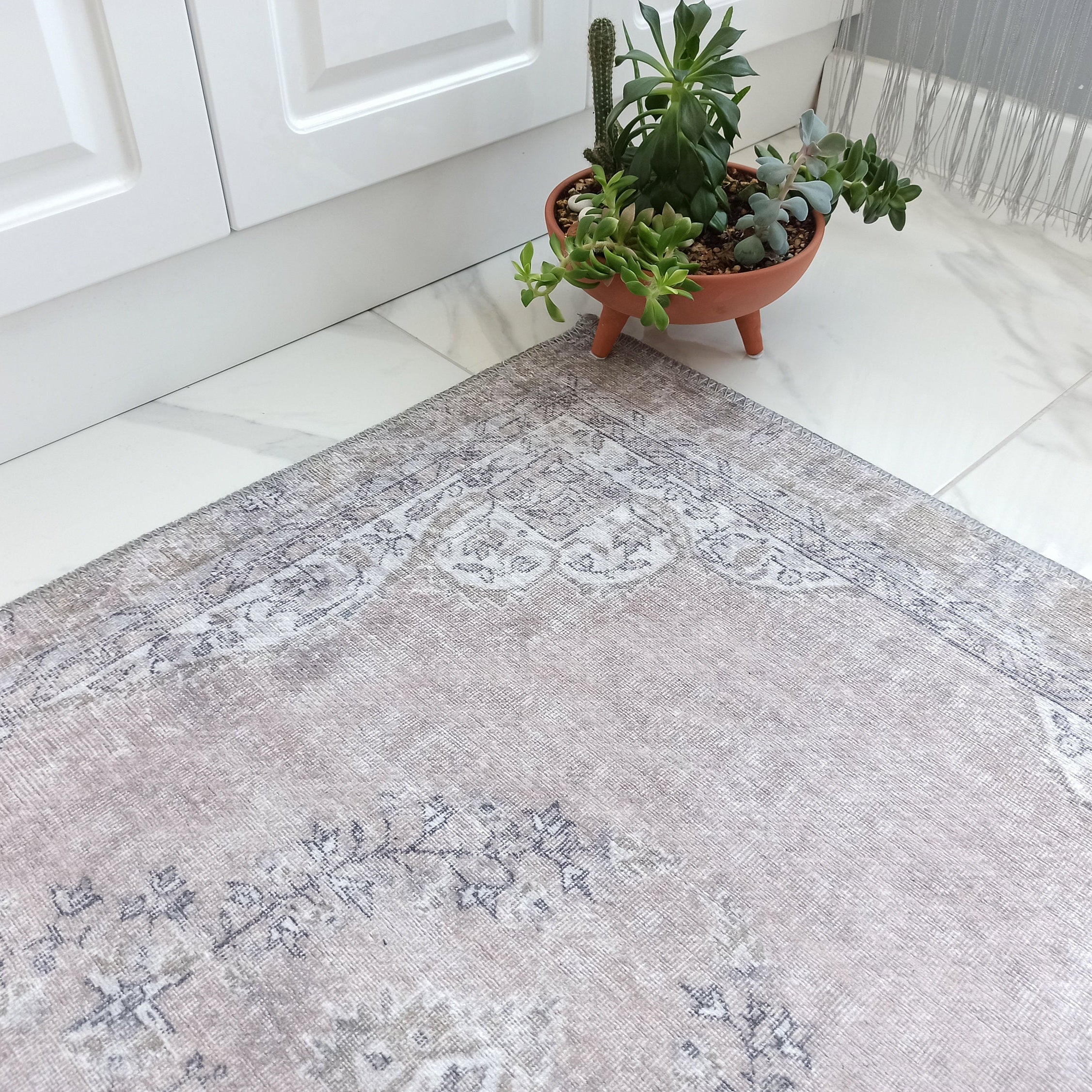 Safa Rug Turkish Faded Vintage Pink Gray Rug