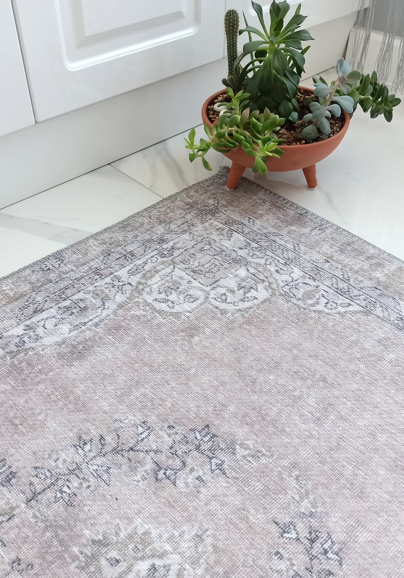 Safa Rug Turkish Faded Vintage Pink Gray Rug