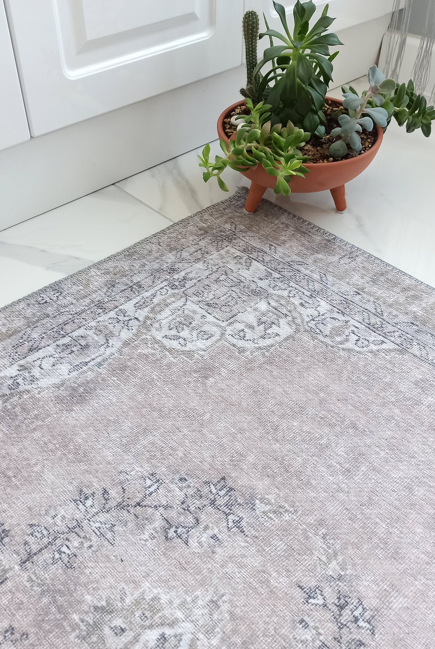 Safa Rug Turkish Faded Vintage Pink Gray Rug