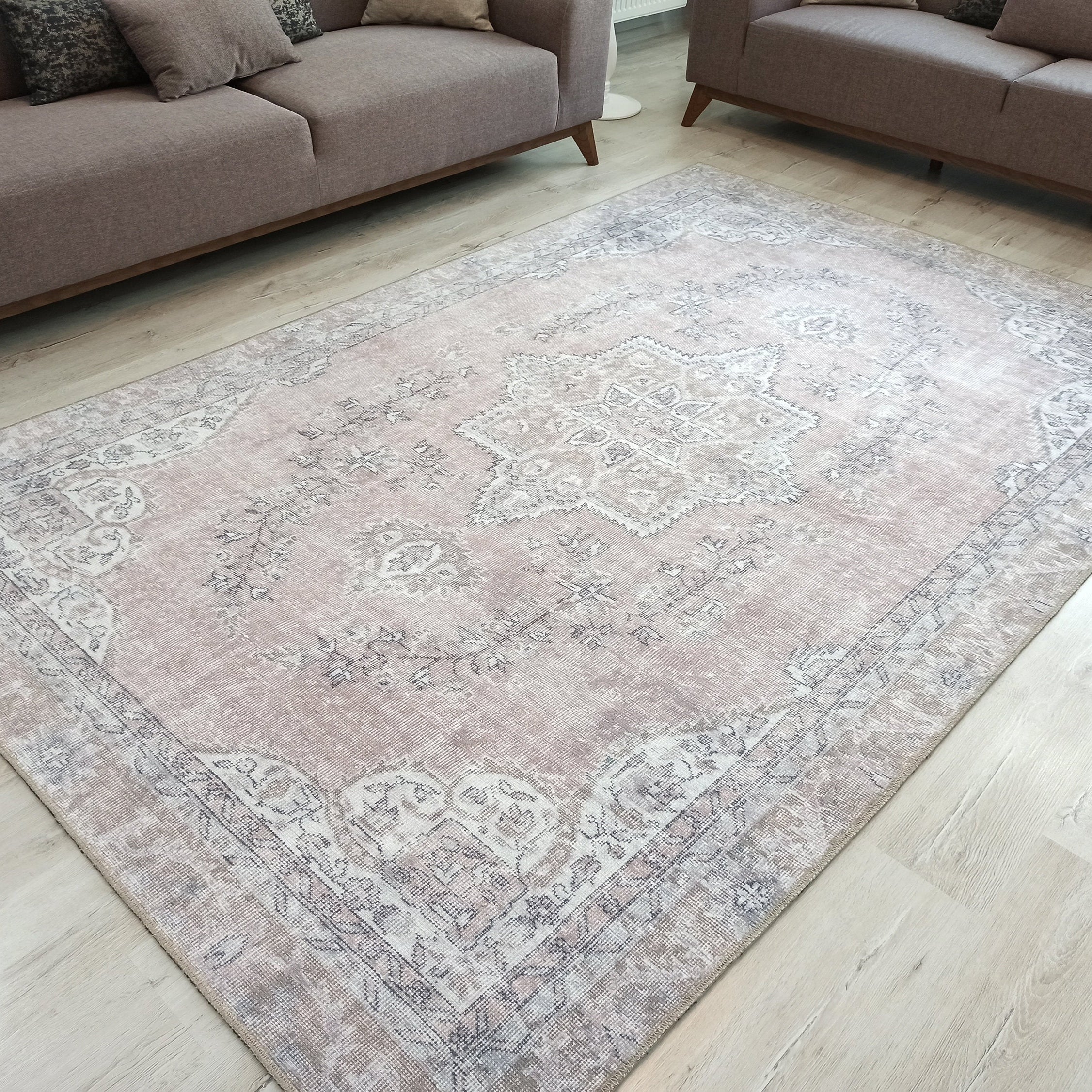 Safa Rug Turkish Faded Vintage Pink Gray Rug