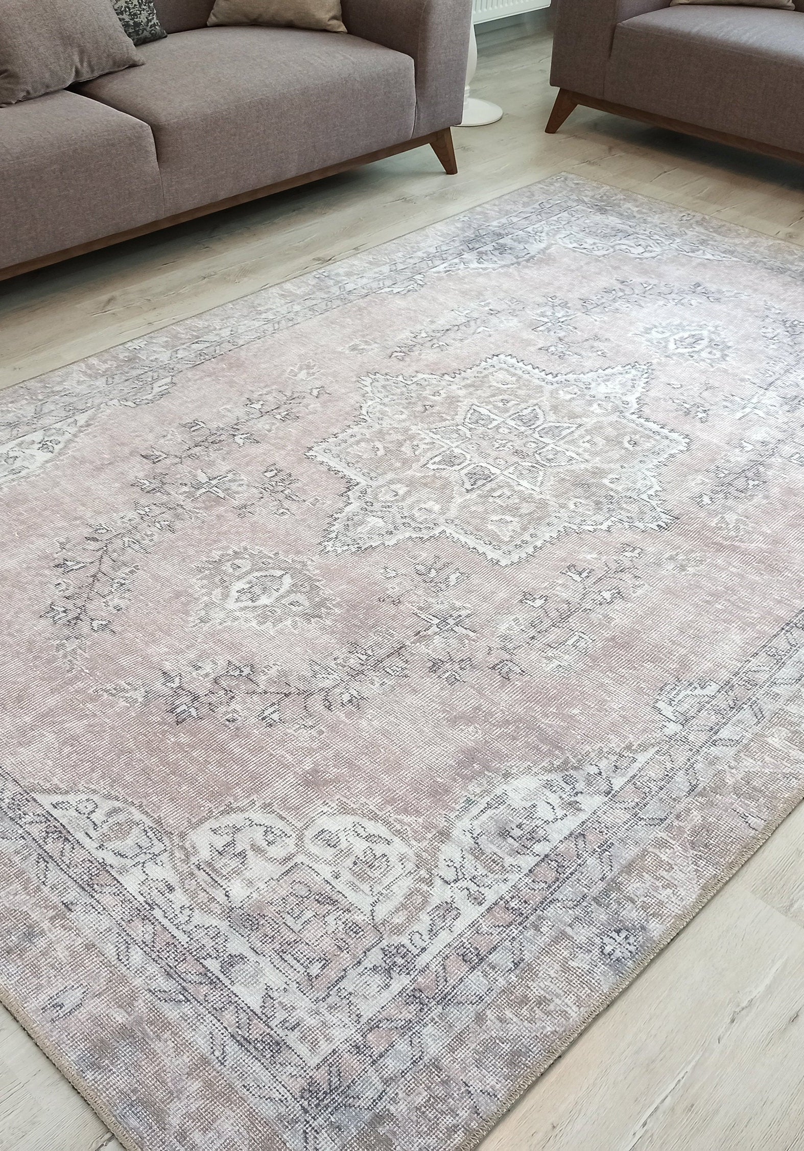 Safa Rug Turkish Faded Vintage Pink Gray Rug