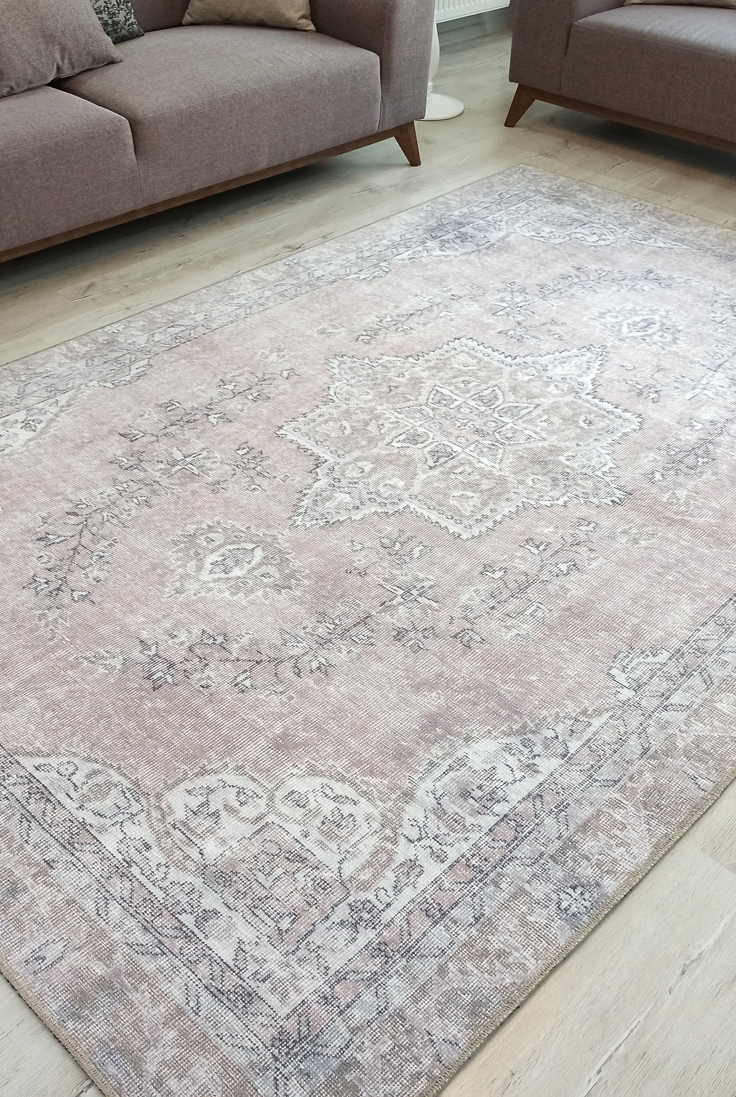 Safa Rug Turkish Faded Vintage Pink Gray Rug