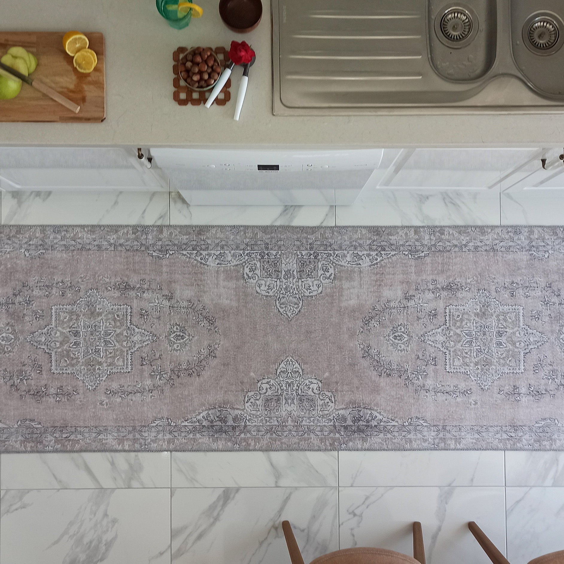 Safa Rug Turkish Faded Vintage Pink Gray Rug