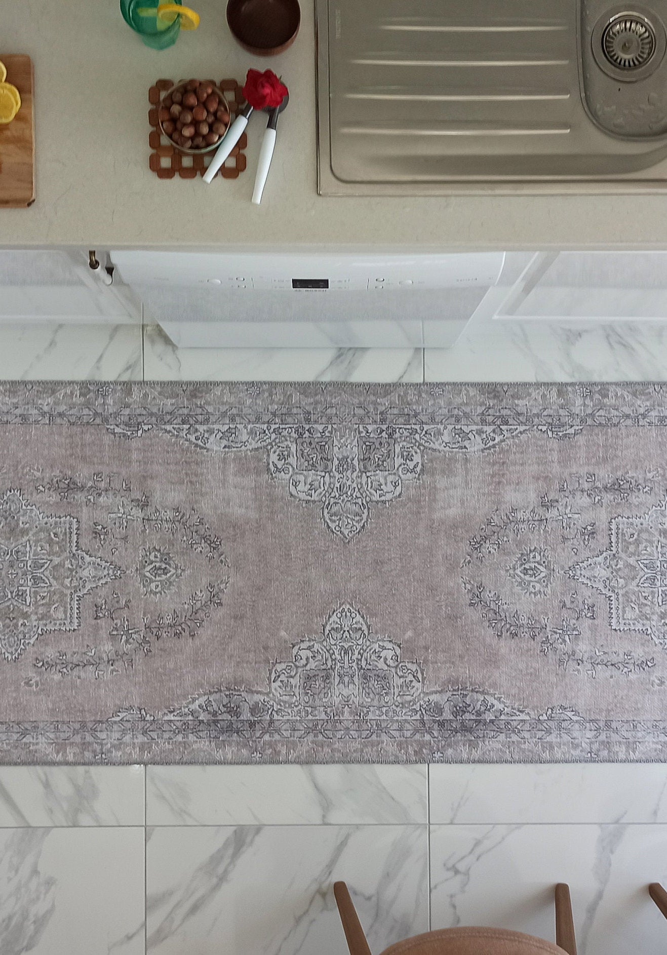 Safa Rug Turkish Faded Vintage Pink Gray Rug