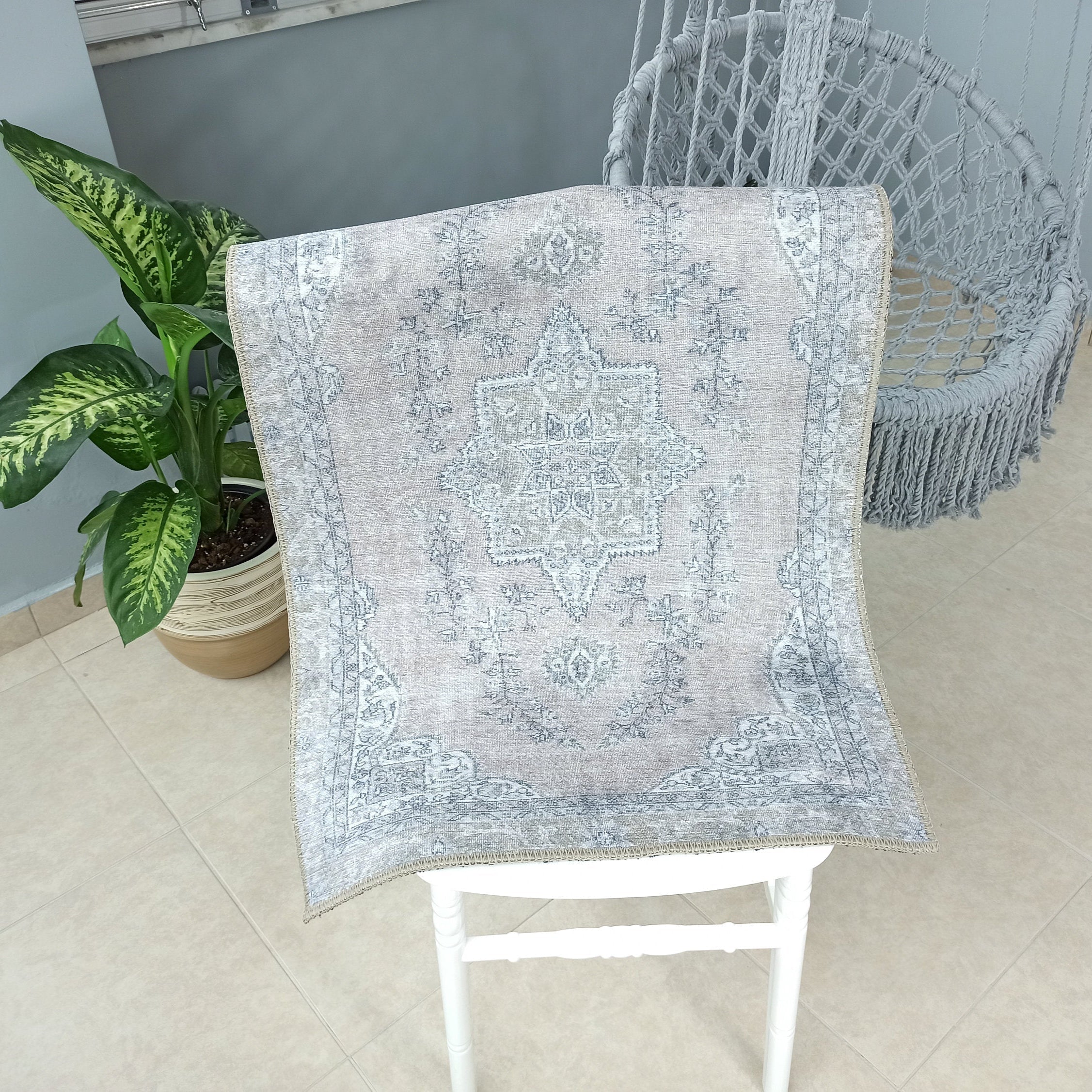 Safa Rug Turkish Faded Vintage Pink Gray Rug