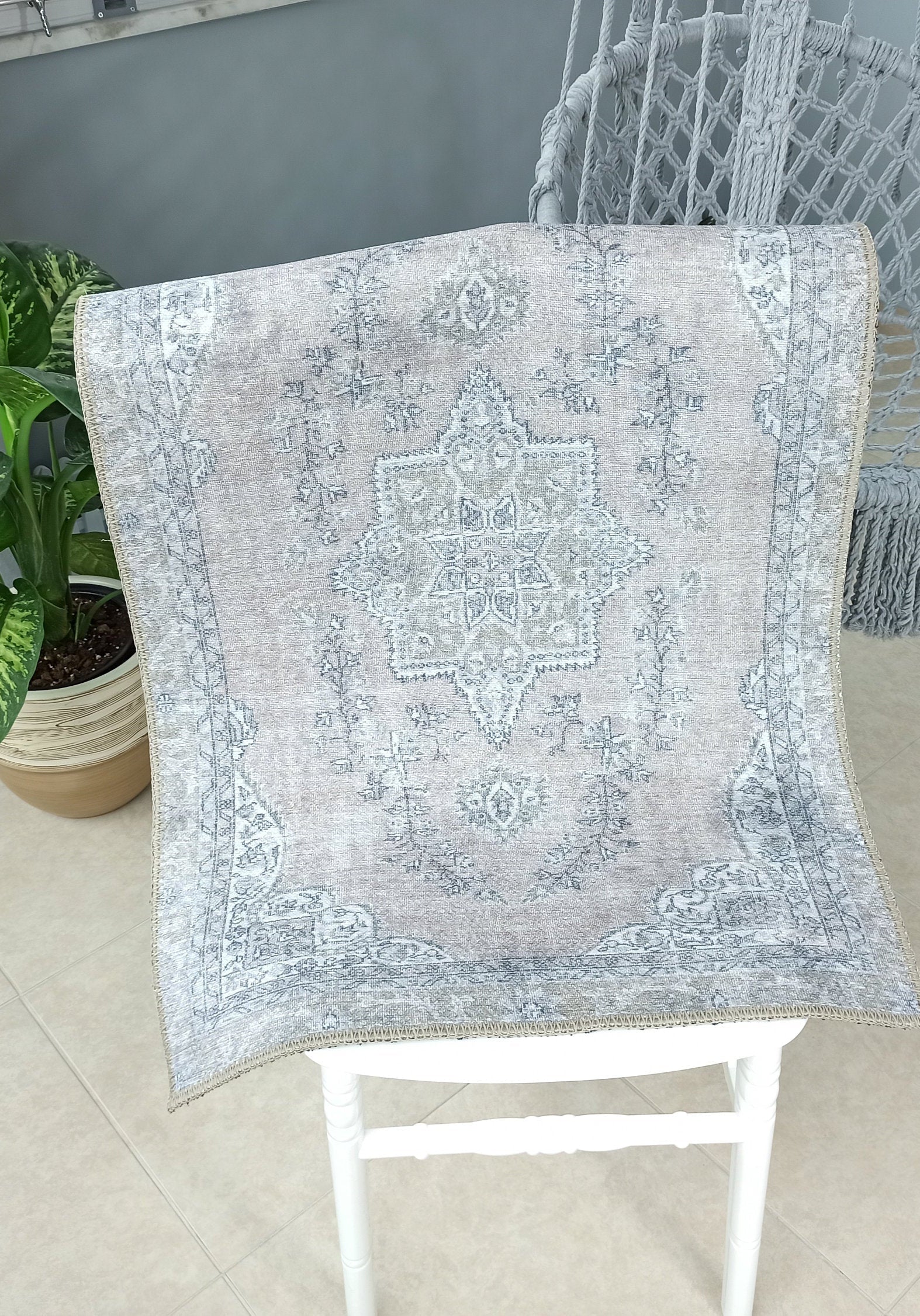 Safa Rug Turkish Faded Vintage Pink Gray Rug