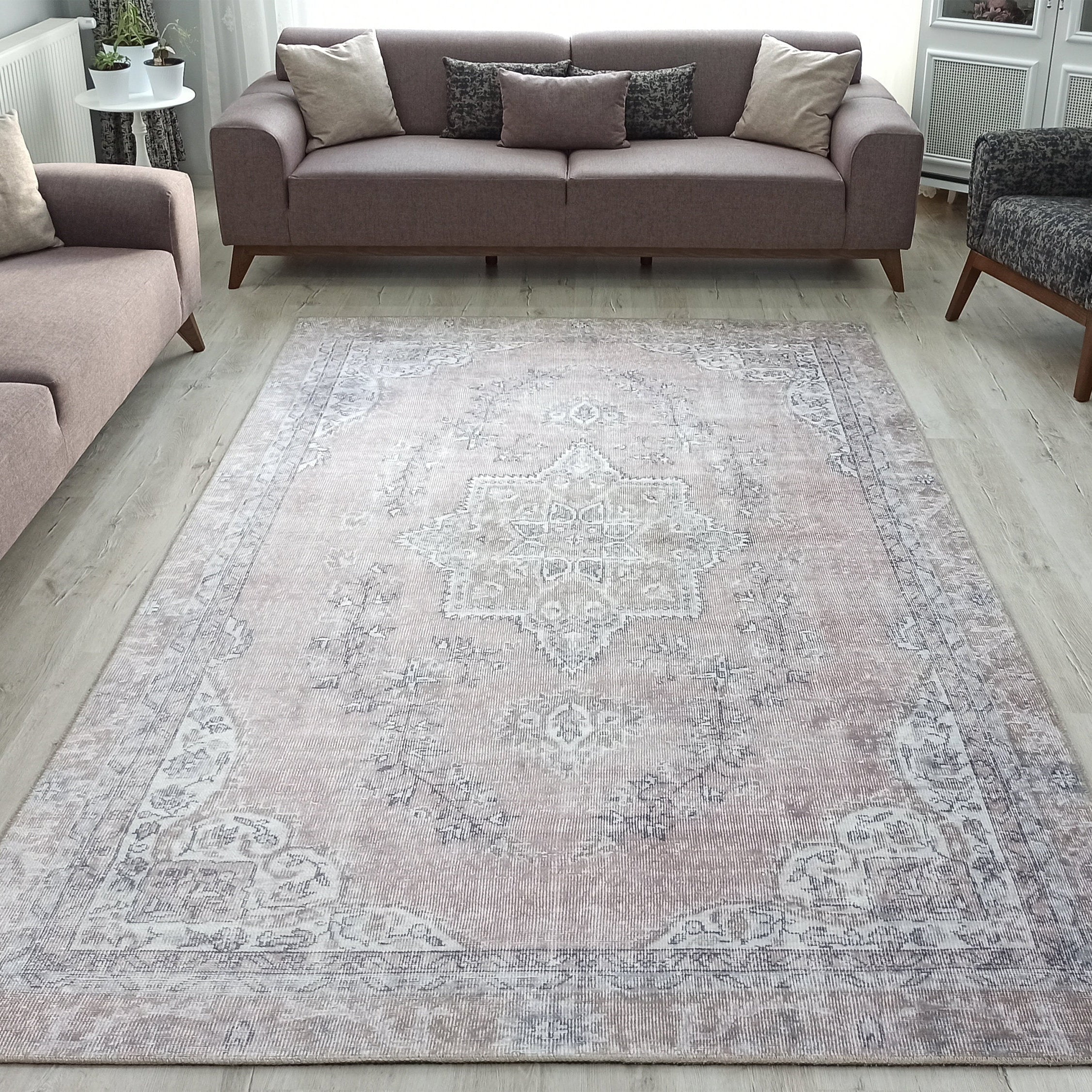 Safa Rug Turkish Faded Vintage Pink Gray Rug