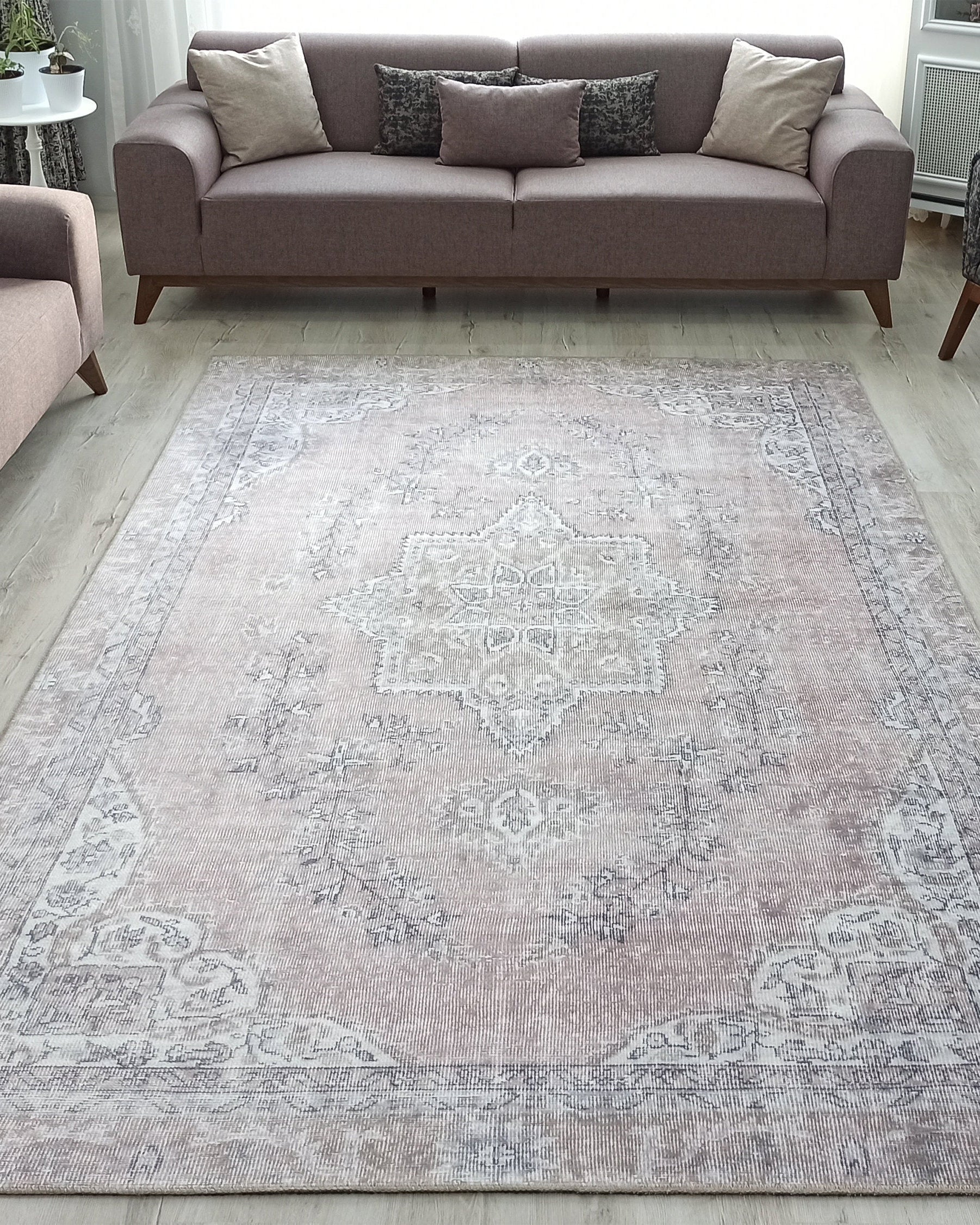 Safa Rug Turkish Faded Vintage Pink Gray Rug