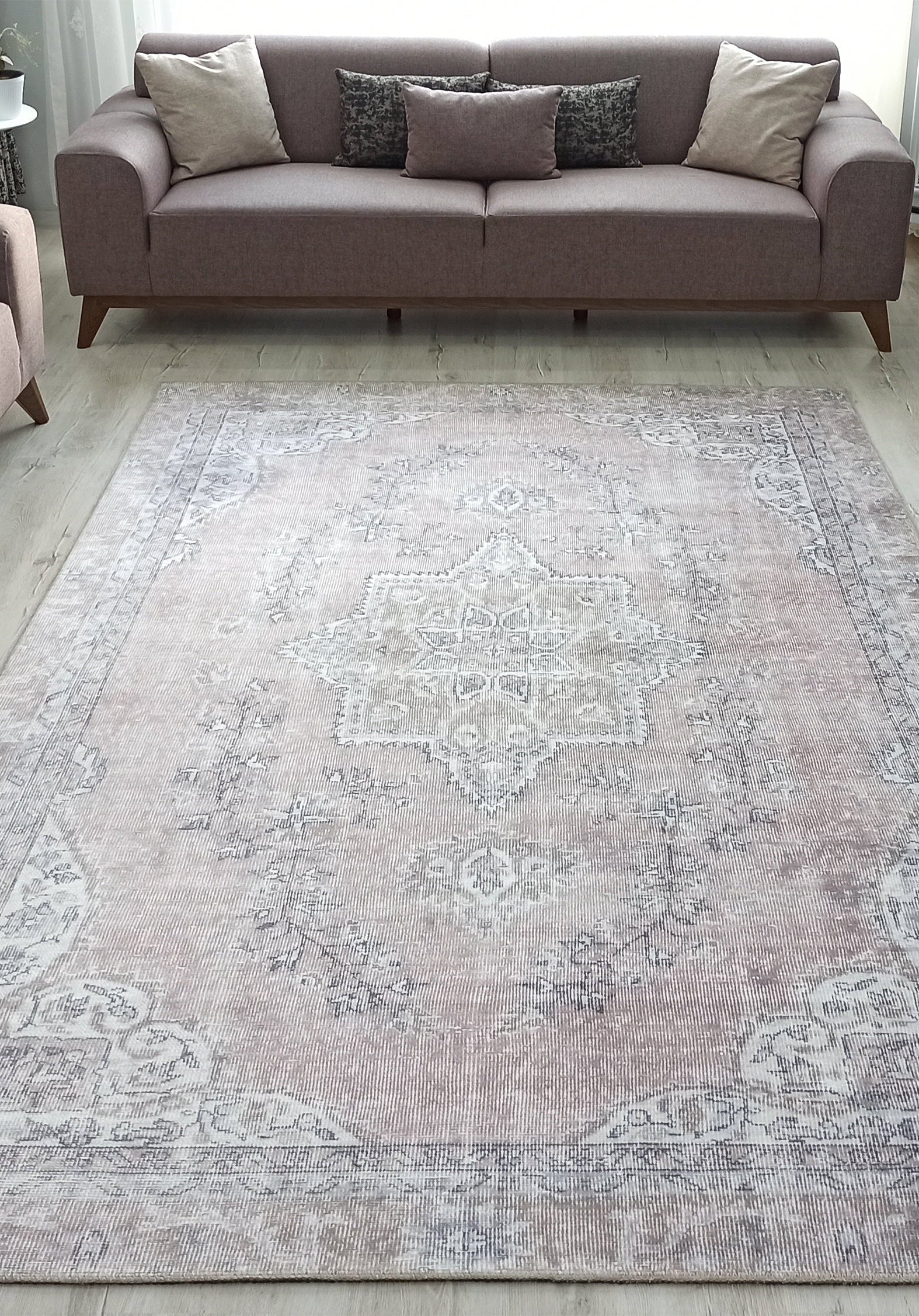 Safa Rug Turkish Faded Vintage Pink Gray Rug