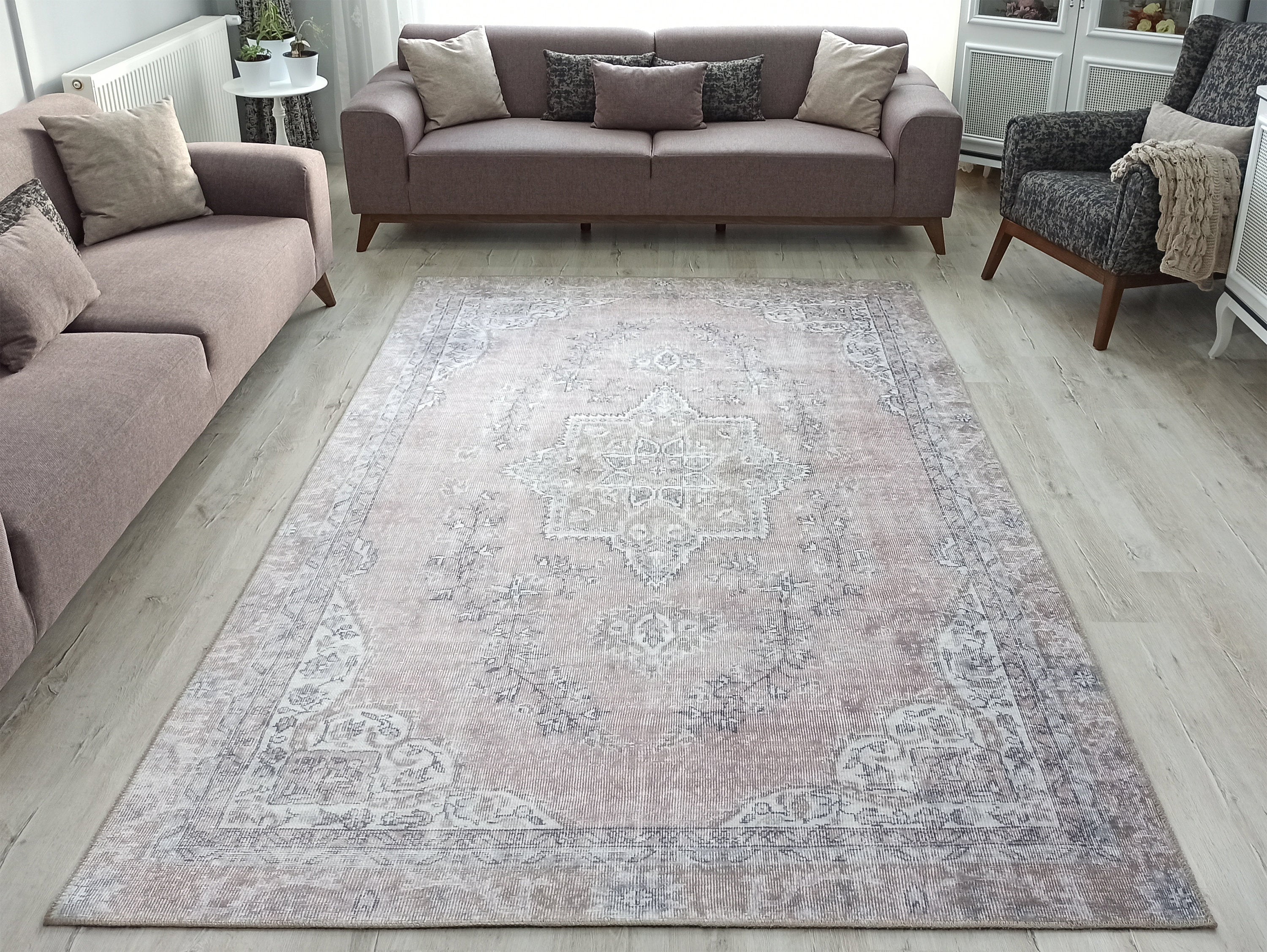 Safa Rug Turkish Faded Vintage Pink Gray Rug
