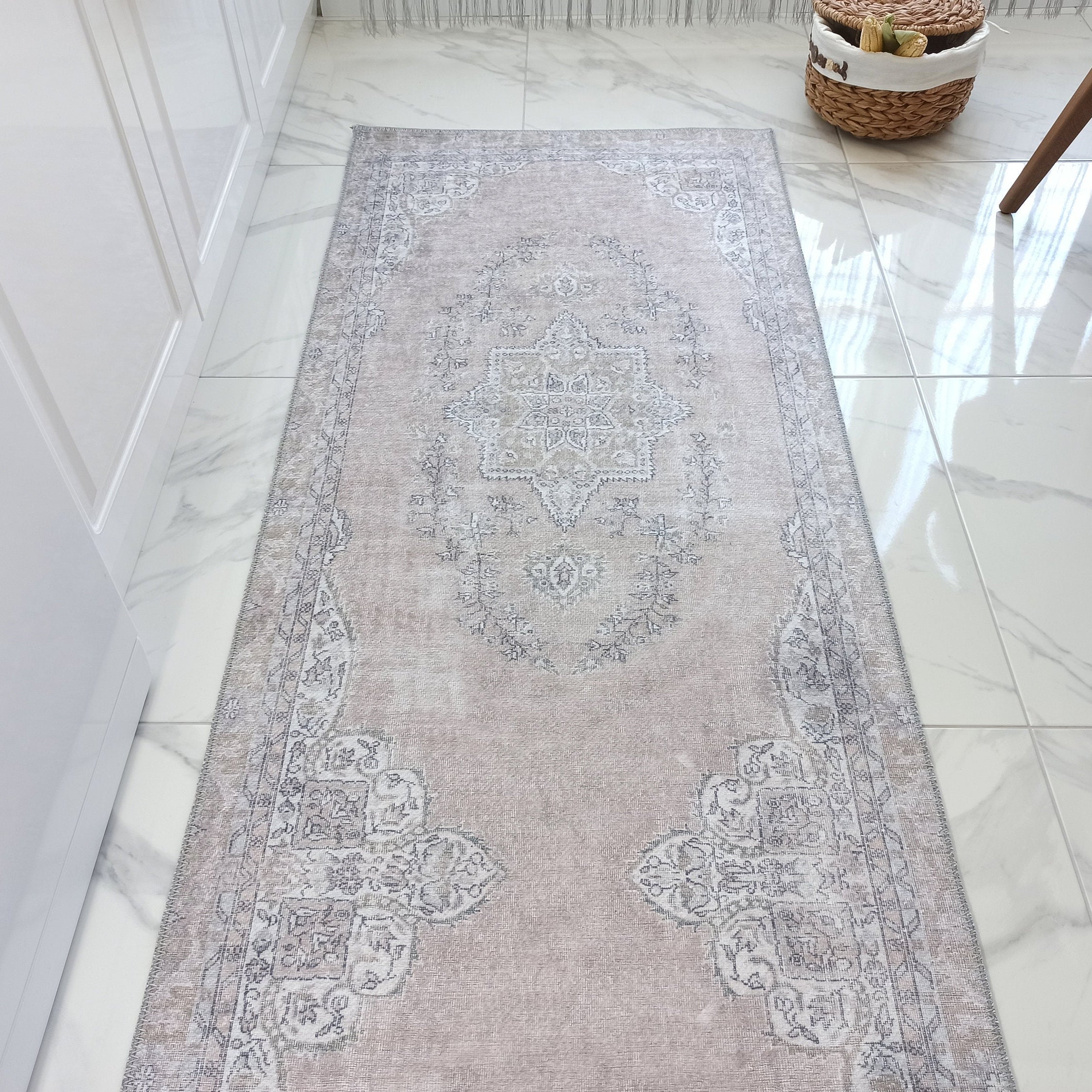 Safa Rug Turkish Faded Vintage Pink Gray Rug