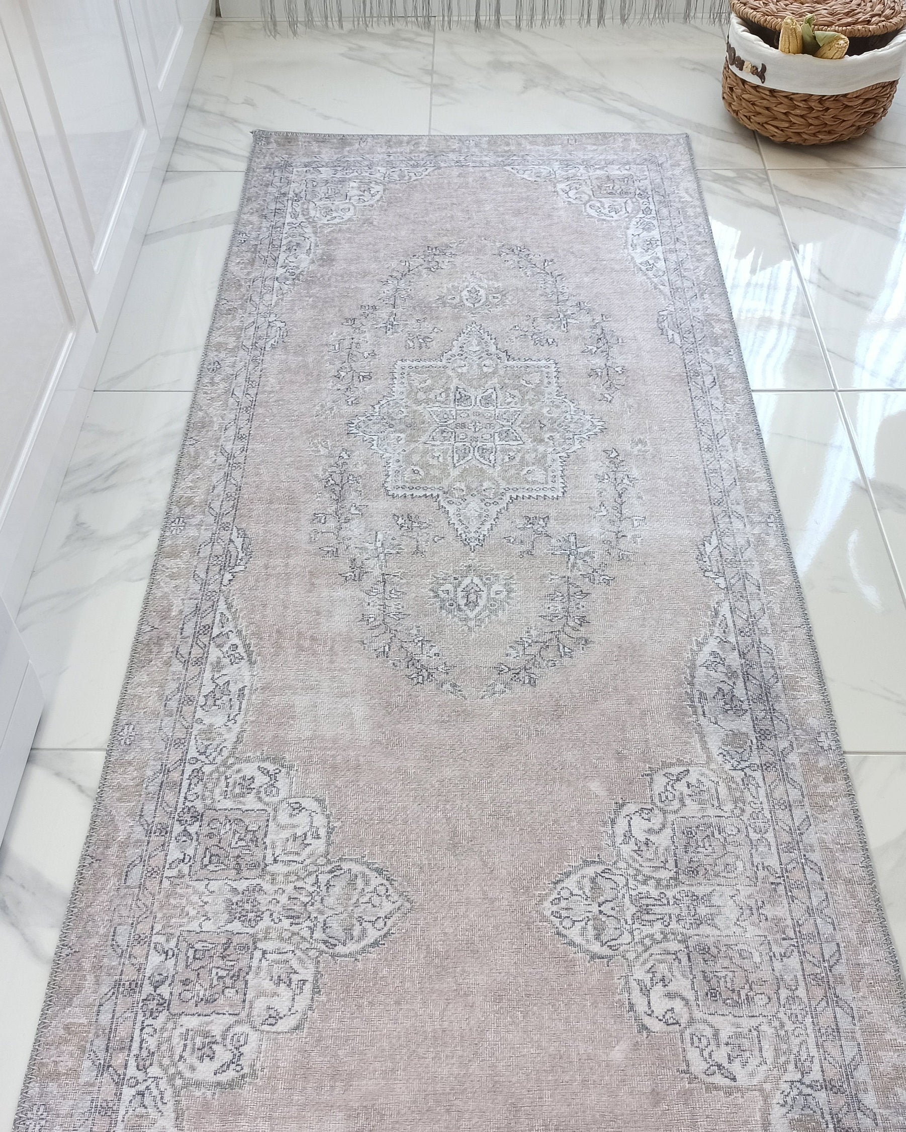 Safa Rug Turkish Faded Vintage Pink Gray Rug