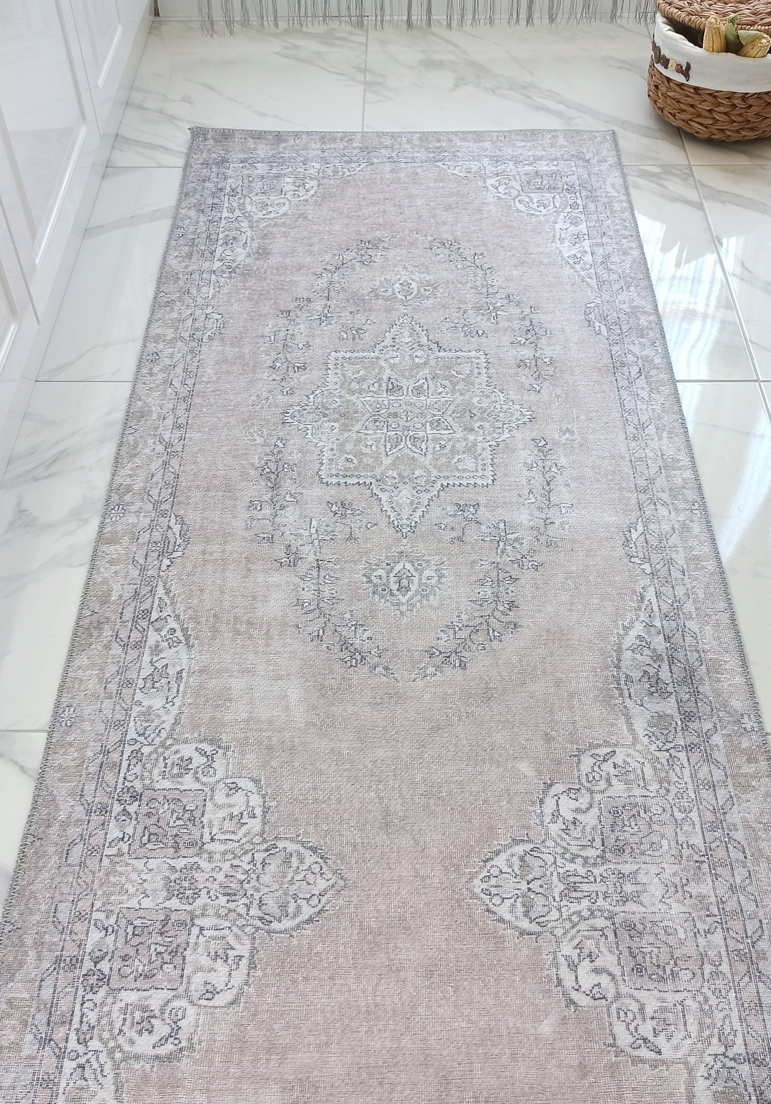 Safa Rug Turkish Faded Vintage Pink Gray Rug