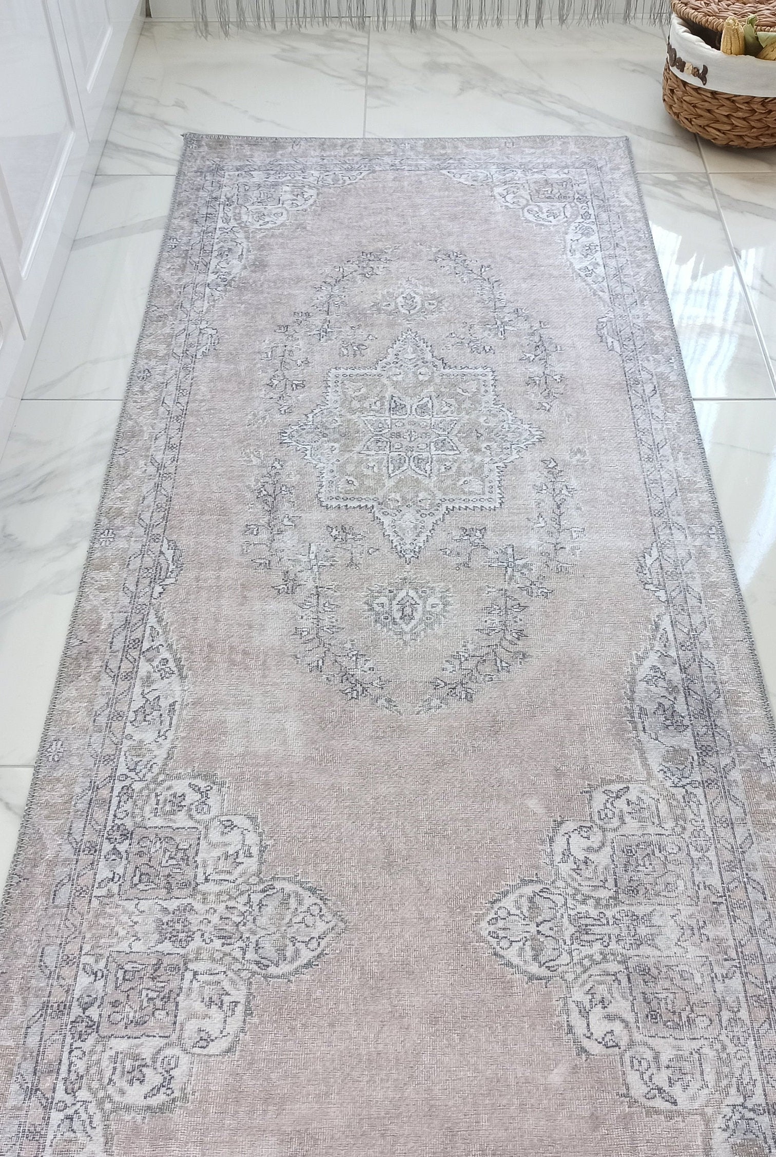 Safa Rug Turkish Faded Vintage Pink Gray Rug