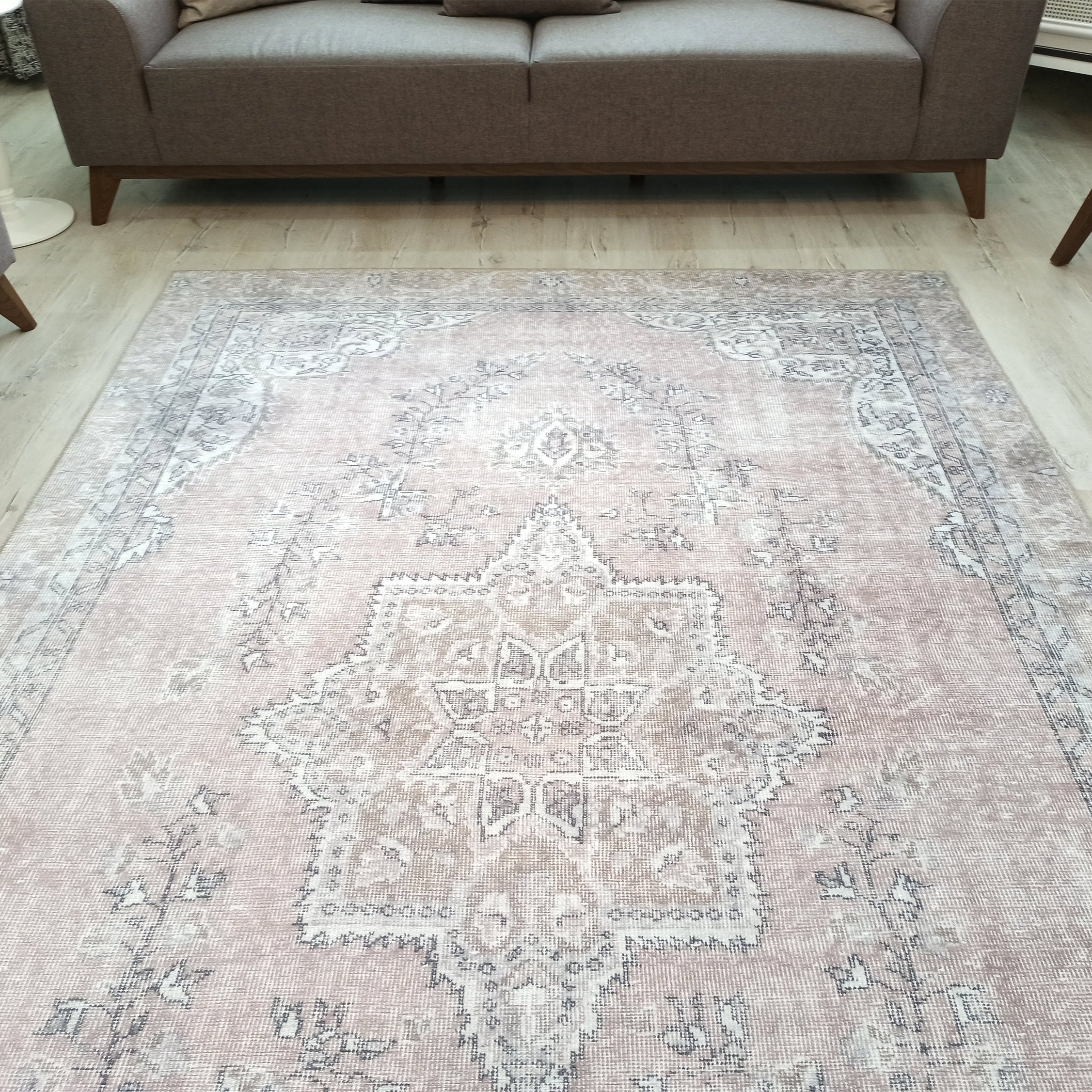 Safa Rug Turkish Faded Vintage Pink Gray Rug