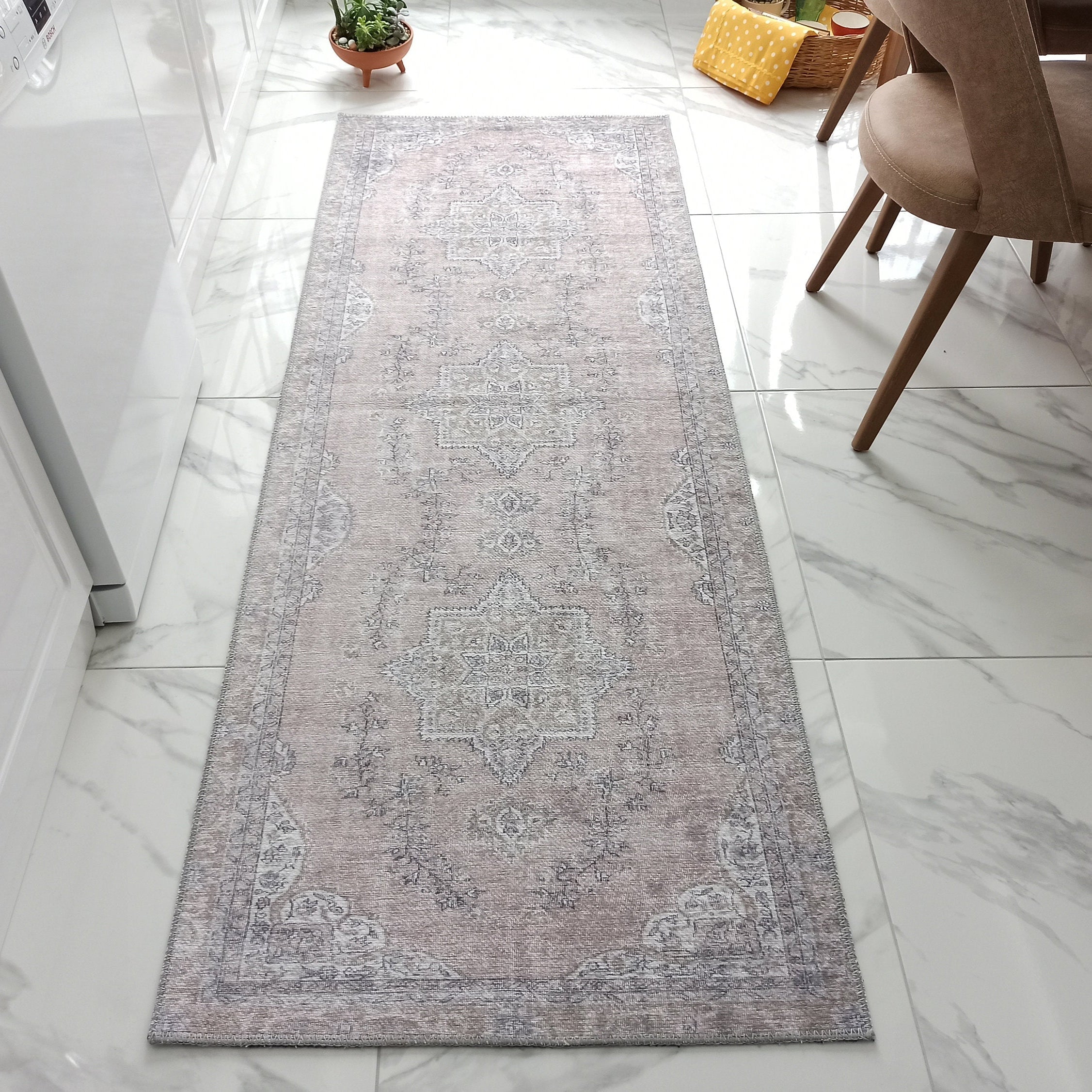 Safa Rug Turkish Faded Vintage Pink Gray Rug