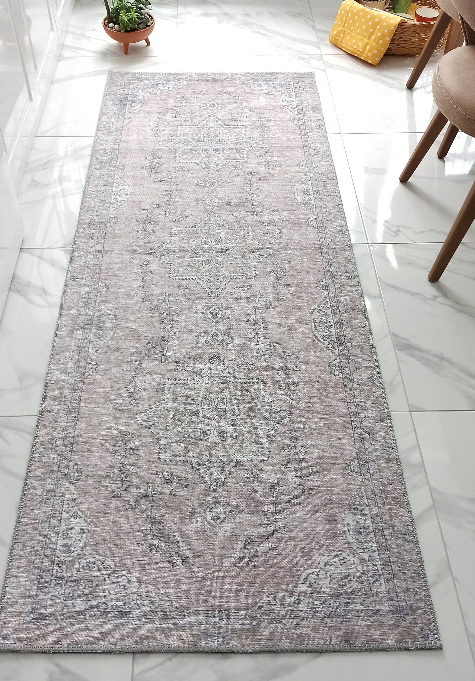 Safa Rug Turkish Faded Vintage Pink Gray Rug