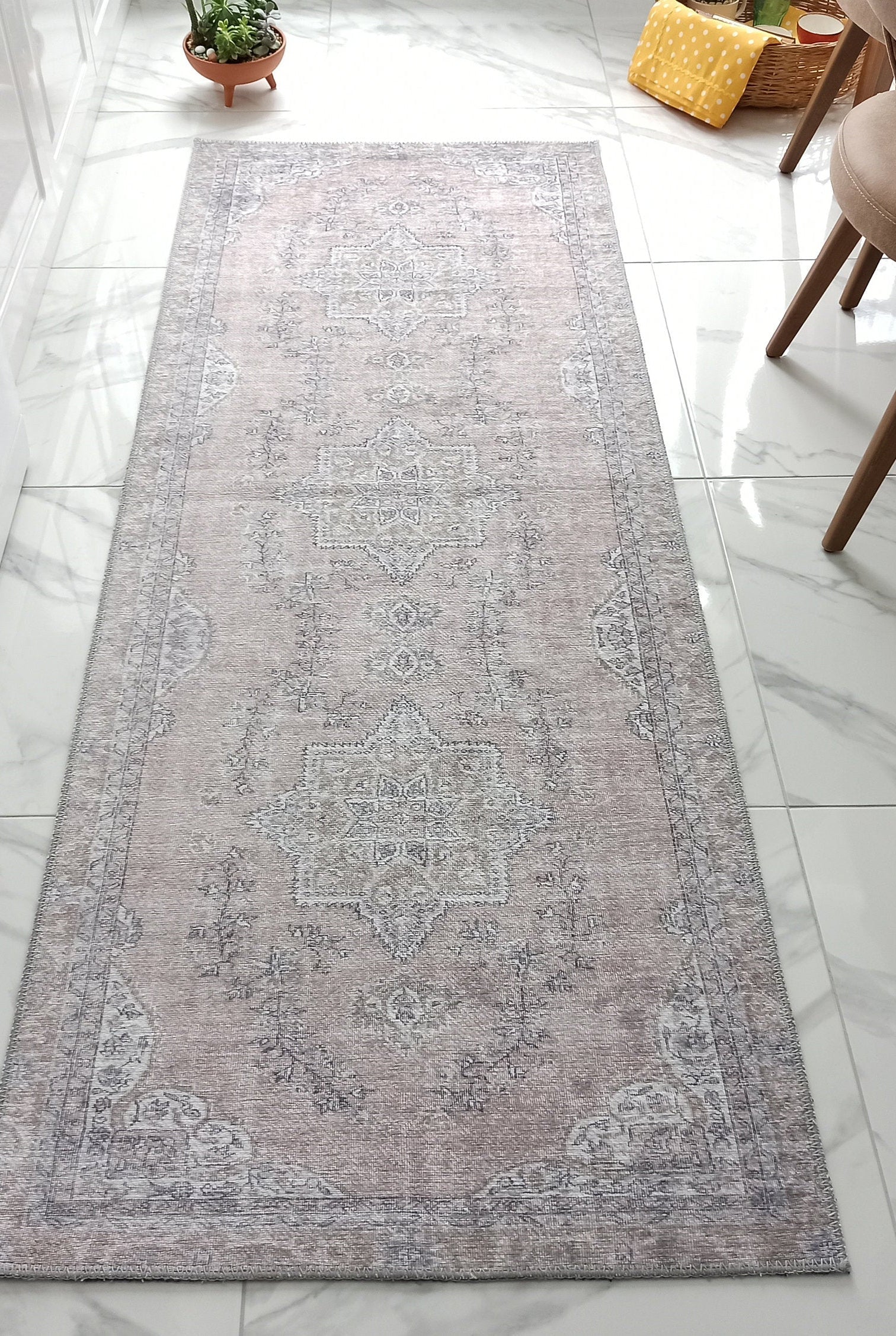 Safa Rug Turkish Faded Vintage Pink Gray Rug