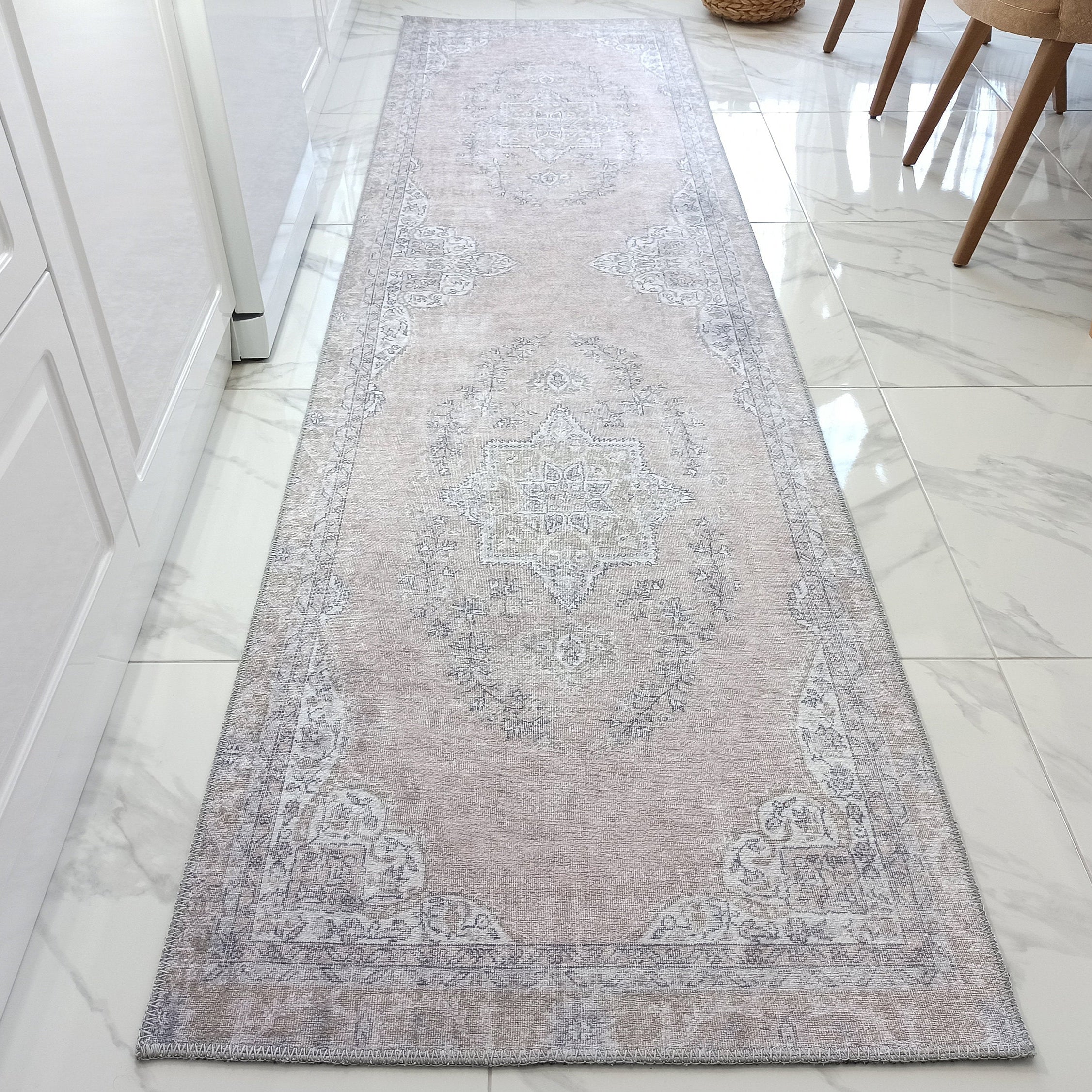 Safa Rug Turkish Faded Vintage Pink Gray Rug
