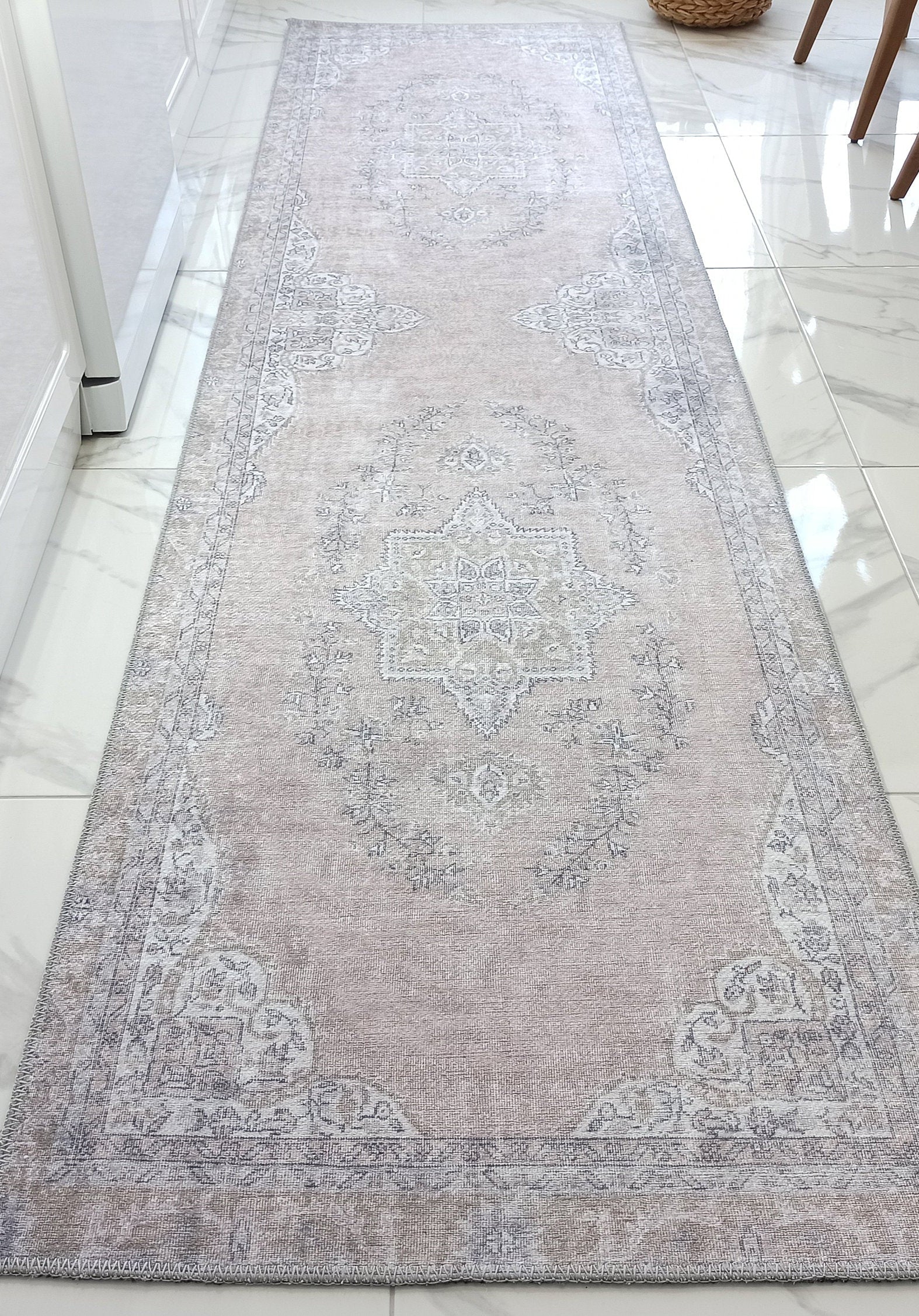 Safa Rug Turkish Faded Vintage Pink Gray Rug
