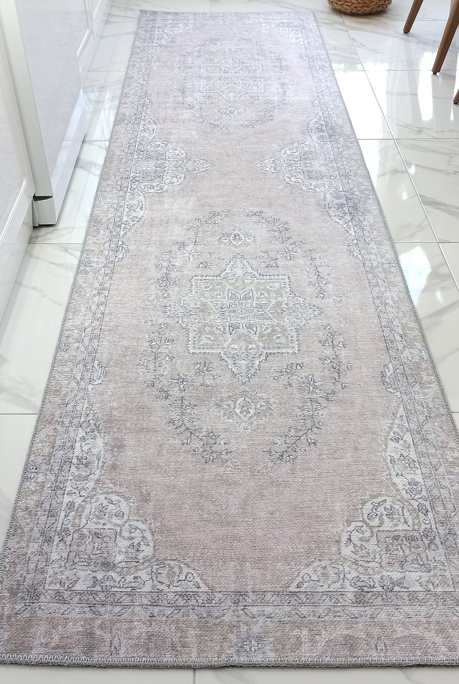 Safa Rug Turkish Faded Vintage Pink Gray Rug