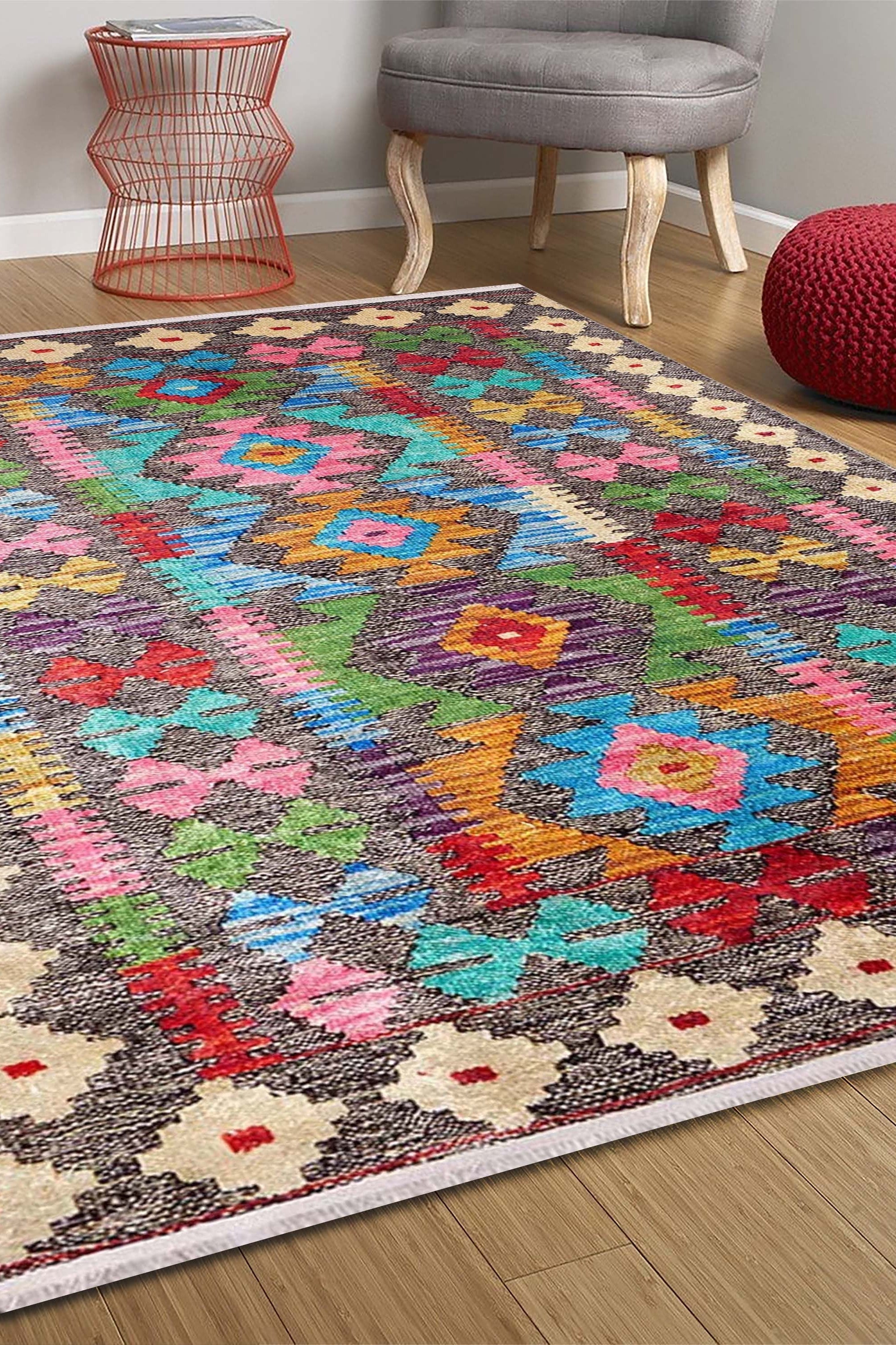 Safra Turkish Colorful Kilim Rug