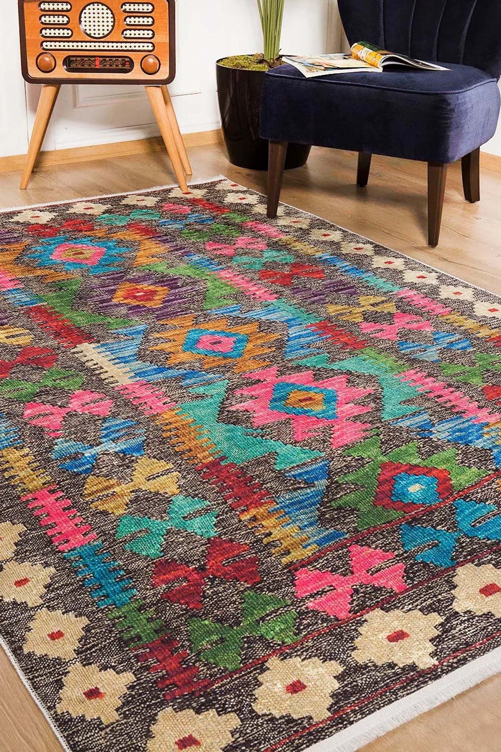 Safra Turkish Colorful Kilim Rug