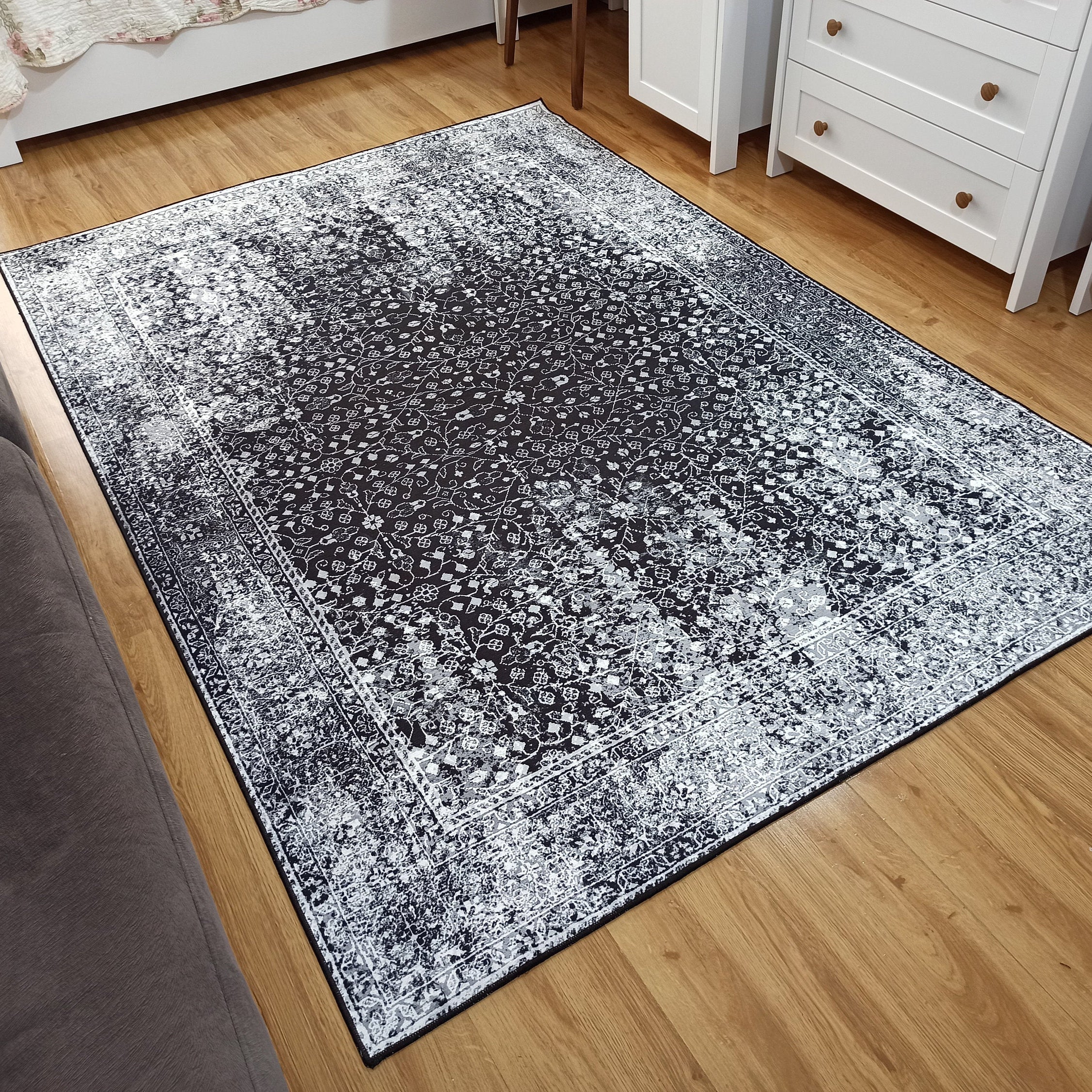 Sala Modern Black Gray Striped Rug